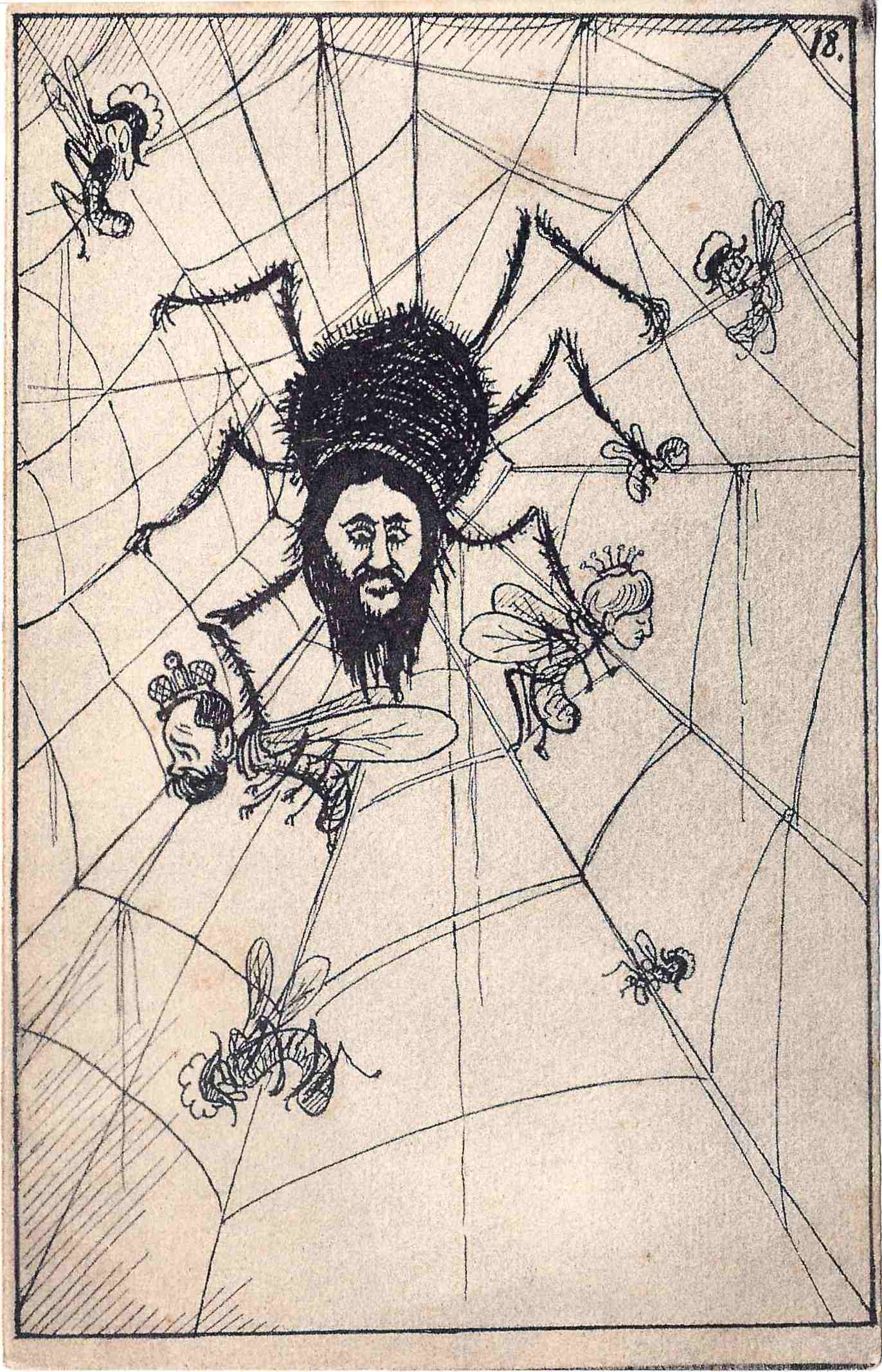 Сатирическая открытка «Паук». 1917.