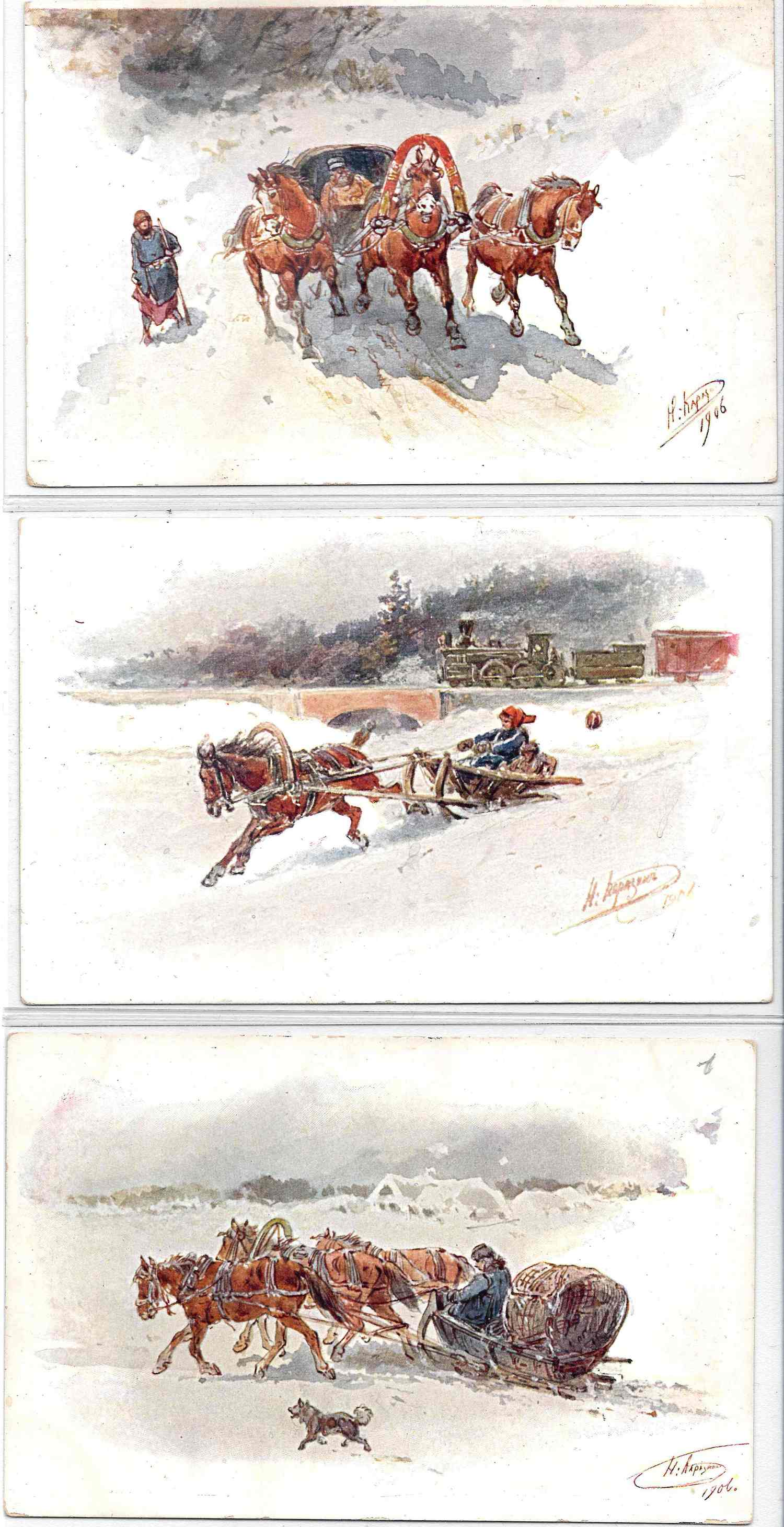 Каразин Н.Н. 6 художественных открыток «Повозки». Издание «Ришар», 1906.