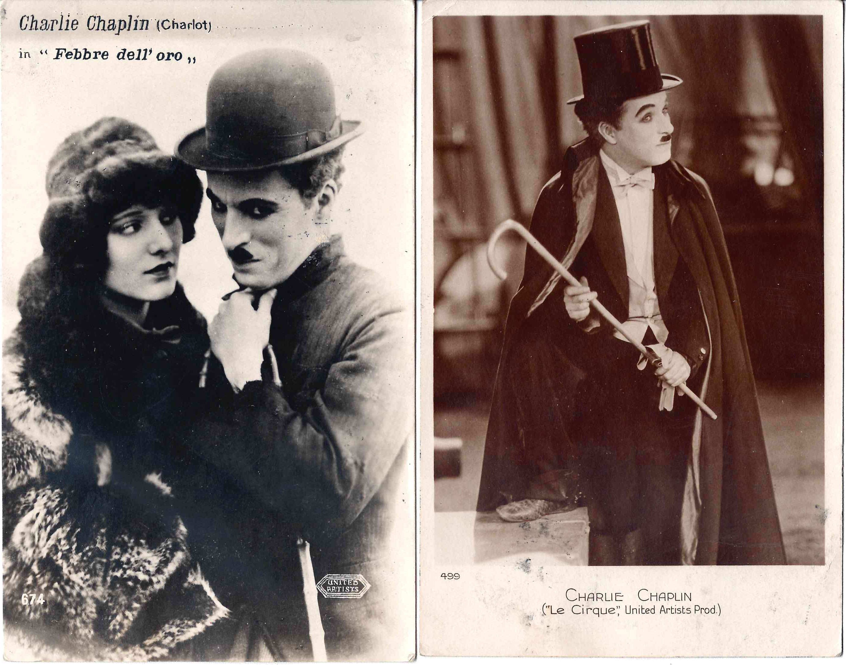 2 открытки «Чарли Чаплин». Западная Европа, конец 1920-х годов.