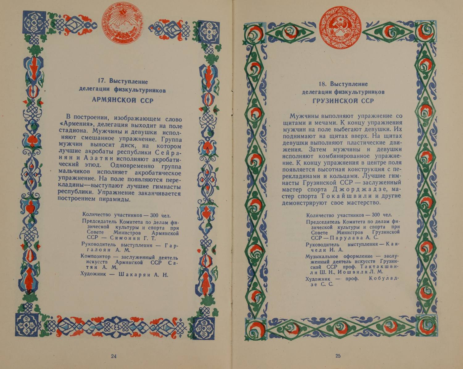 Программа Всесоюзного парада физкультурников на московском стадионе «Динамо» 21 июля 1946 года.