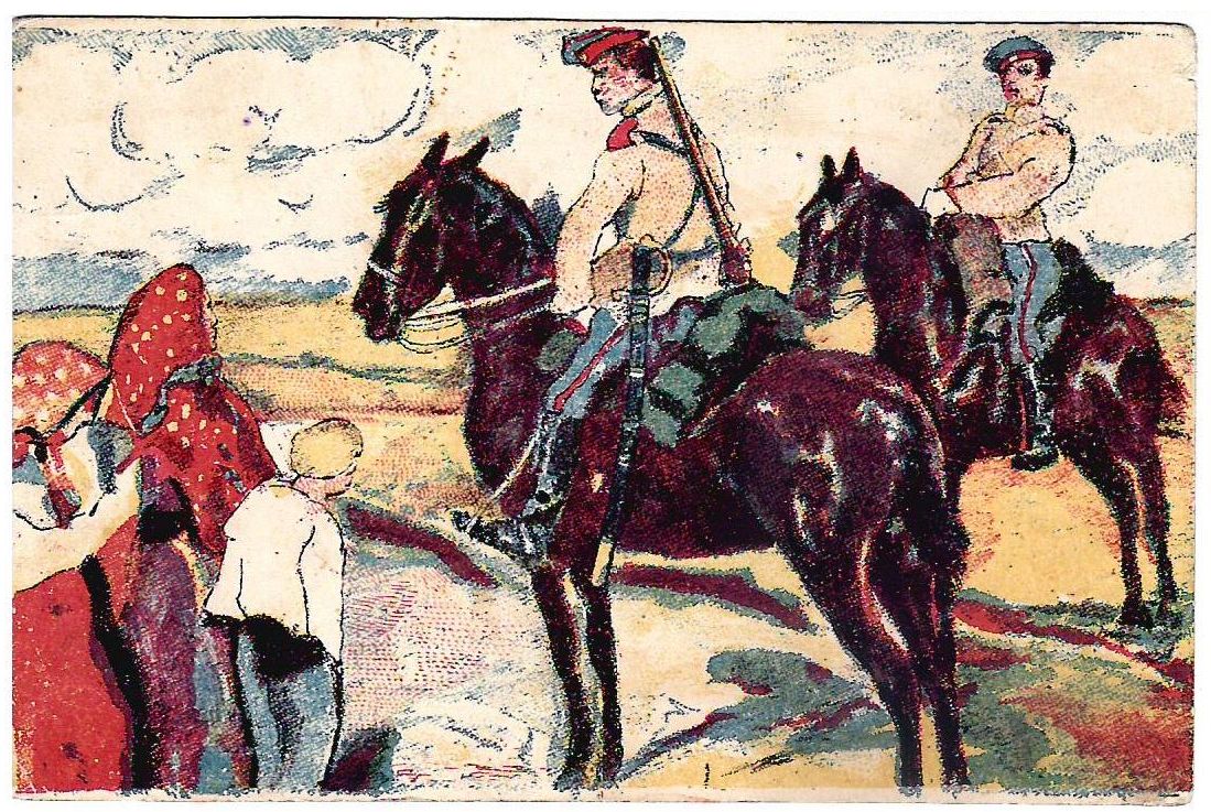3 художественные открытки «Первая мировая война. Кавалеристы». 1910-е годы.
