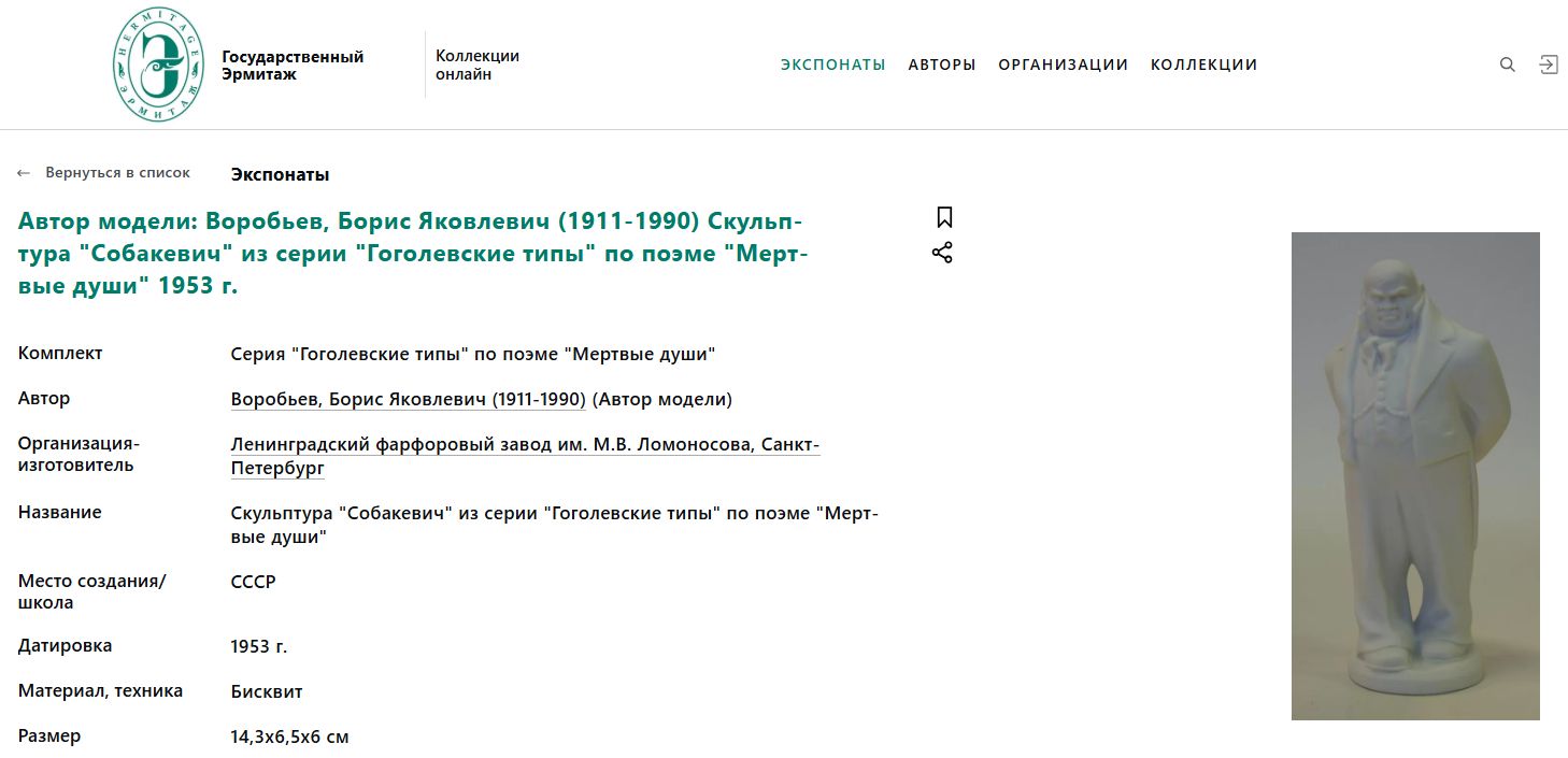 Скульптура «Собакевич» из серии Мертвые души». СССР, Ленинградский фарфоровый завод,  автор модели – Б.Я. Воробьев,1950-е гг.
