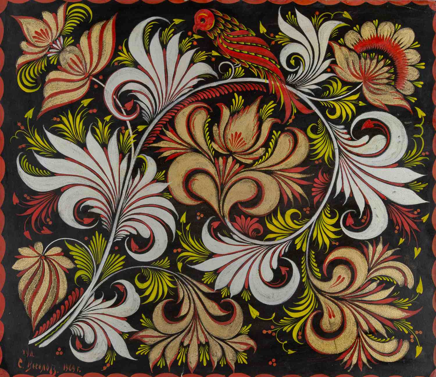 Веселов Сергей Борисович (?).<br>Гжель на черном фоне. 1969.