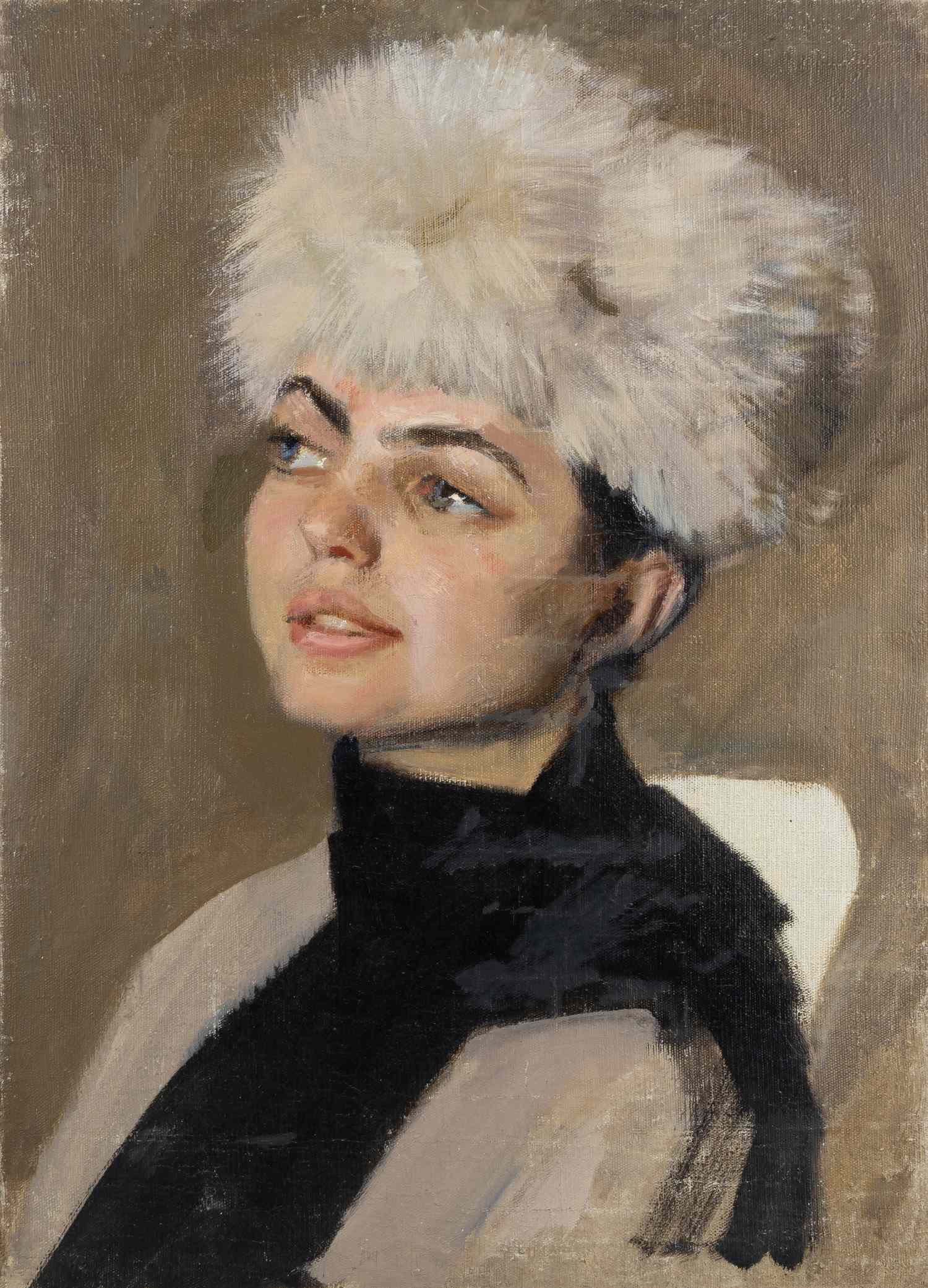Портрет девушки в меховой шапке. 1960-е годы.