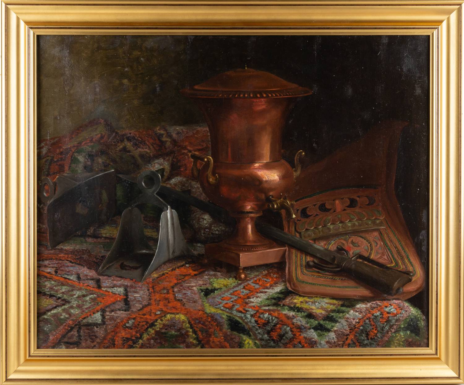Леклер Виктор (Leclaire Victor).<br>Натюрморт с самоваром и конской упряжью. Франция. Последняя треть XIX века, до 1885 года.