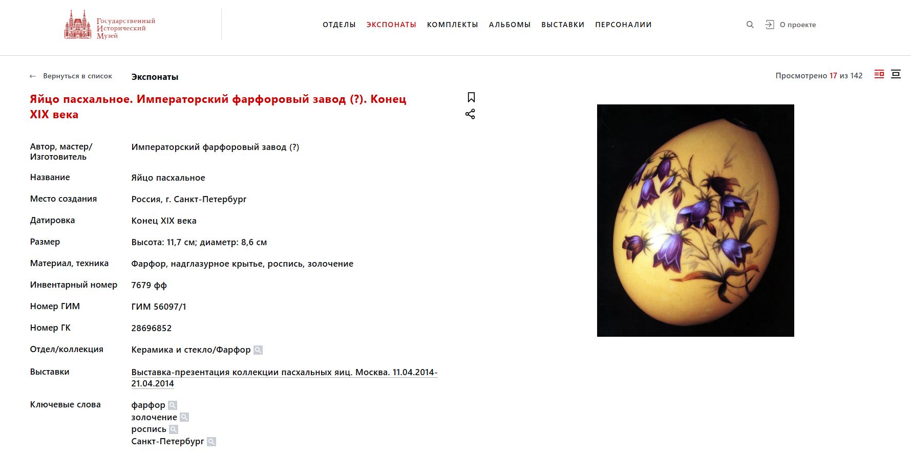 Пасхальное яйцо с изображением цветочных композиций. Россия, Императорский фарфоровый завод, конец XIX века.