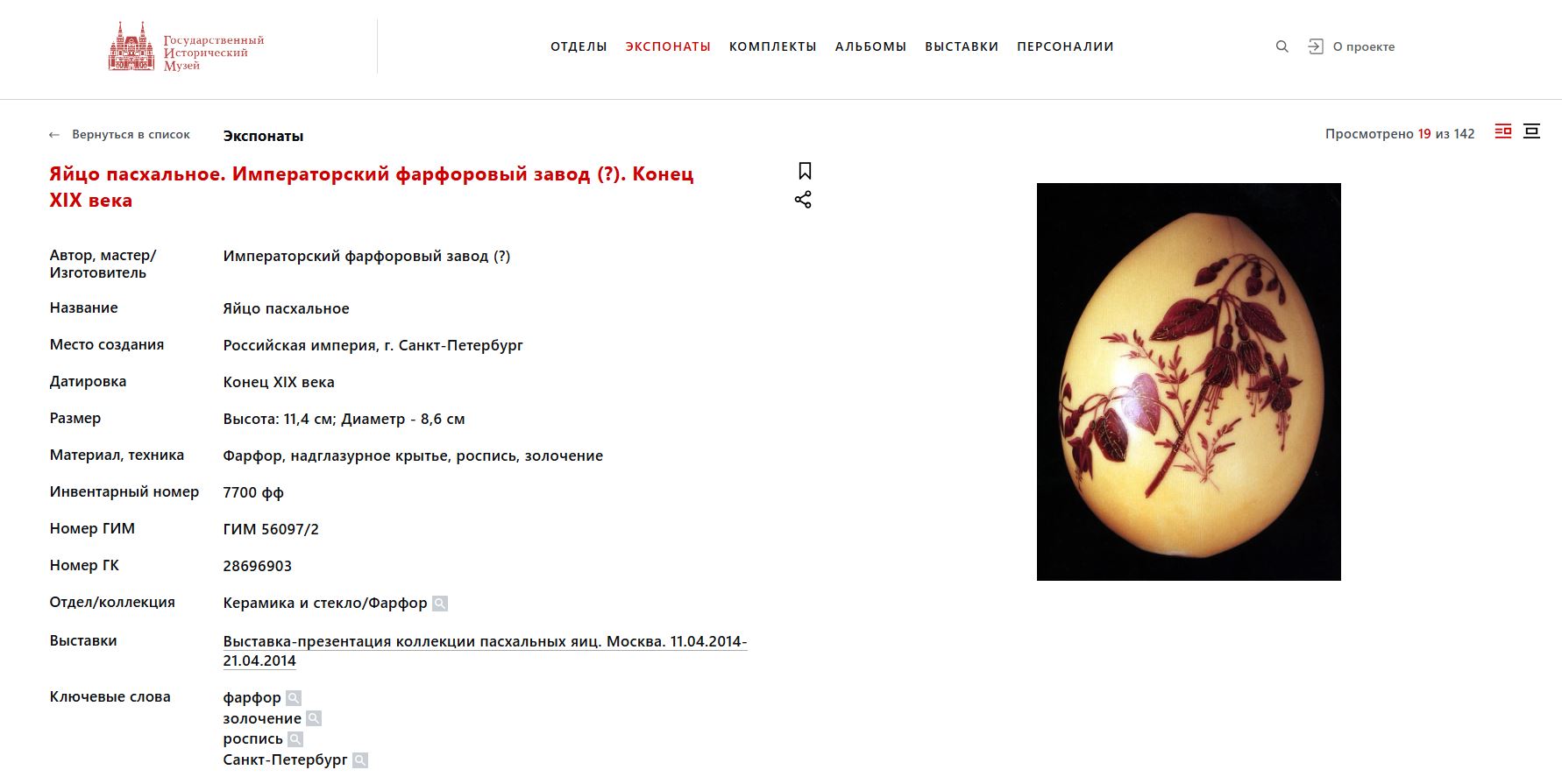 Пасхальное яйцо с изображением цветочных композиций. Россия, Императорский фарфоровый завод, конец XIX века.