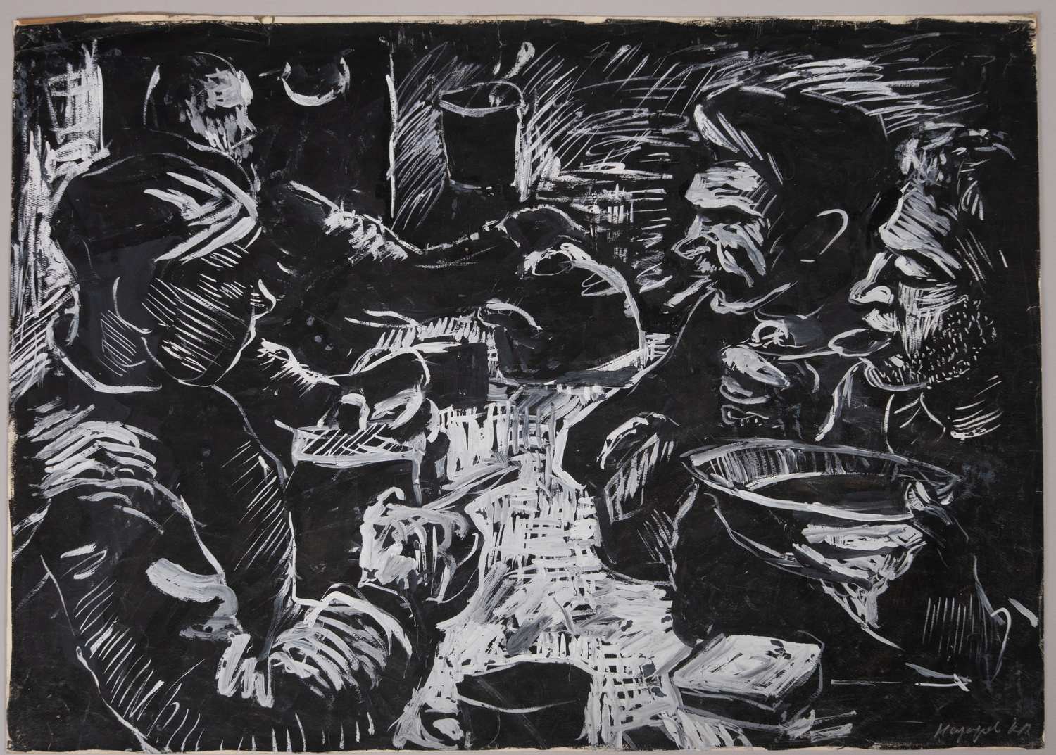 Назаров Константин Борисович.<br>Обед. Рыбаки севера. Бумага, темпера. 1966.