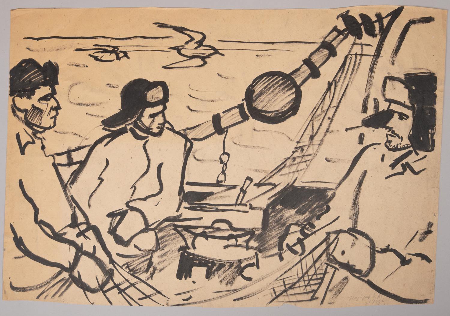 Назаров Константин Борисович. <br>Рыбаки. Бумага, тушь. 1966.