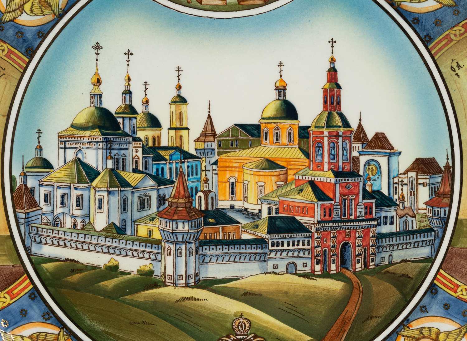 Декоративное блюдо с изображением Даниловского монастыря, из серии «850 лет Москве». Россия, Конаково,  Автор - А.А. Казанков, 1997 год.