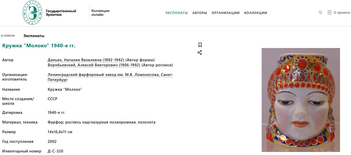 Кружка «Молоко». СССР, Ленинградский фарфоровый завод, автор модели Н.Я. Данько, 1950-е годы.