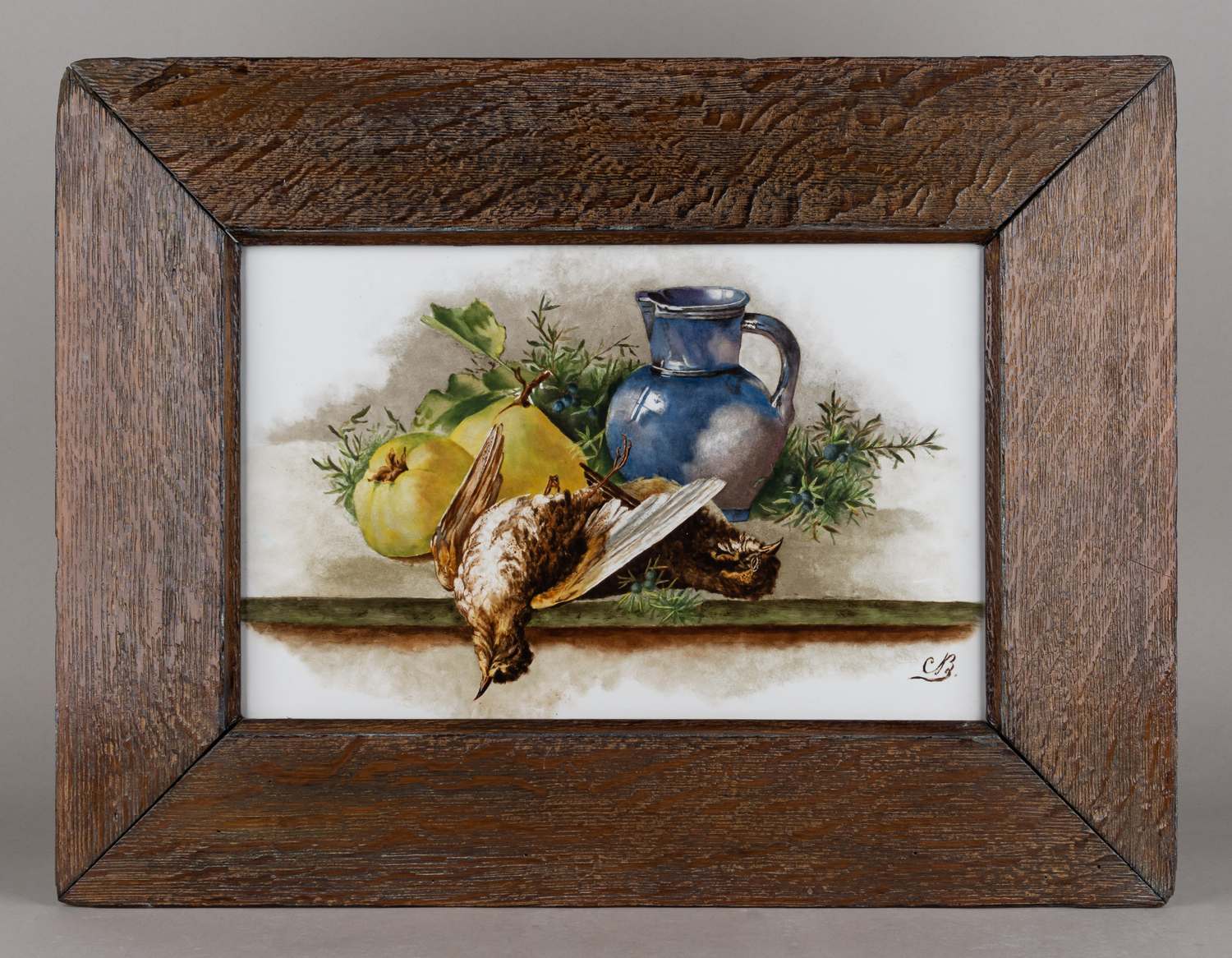 Пласт «Натюрморт с охотничьими трофеями» по оригиналу картины К. Кляйн.
Западная Европа,  художник -монограммист «СВ», -конец ХIХ- начало XX века.