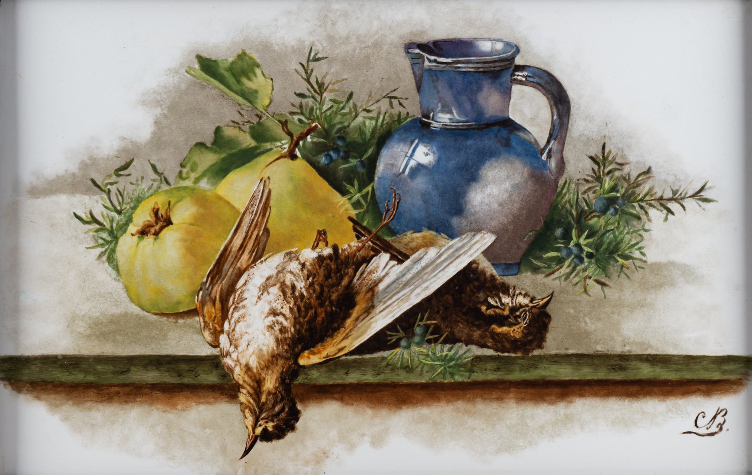 Пласт «Натюрморт с охотничьими трофеями» по оригиналу картины К. Кляйн.
Западная Европа,  художник -монограммист «СВ», -конец ХIХ- начало XX века.