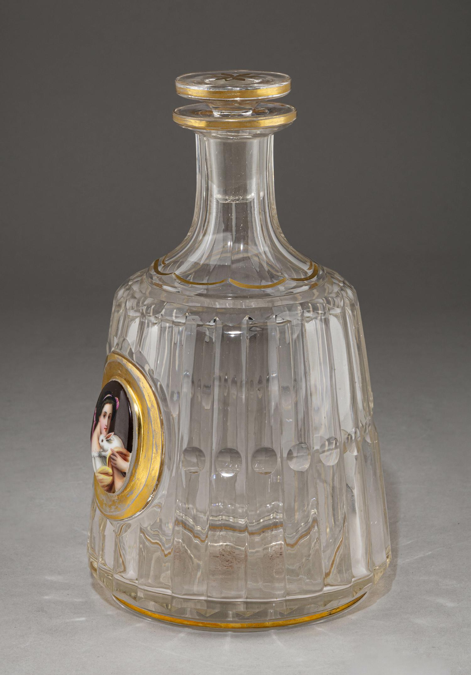 Графин и стакан с портретами красавиц. 
Россия(?), середина XIX века.