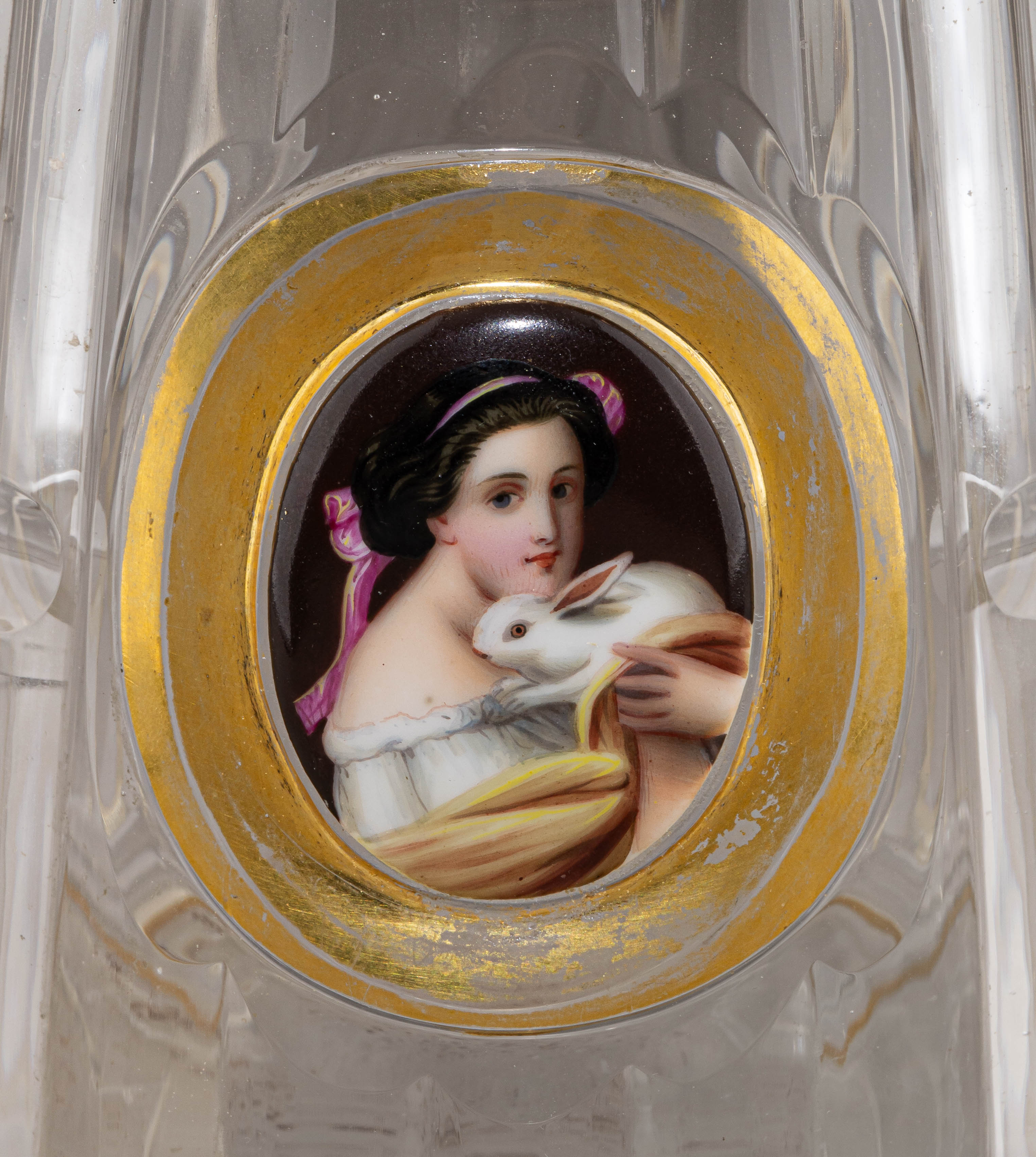 Графин и стакан с портретами красавиц. 
Россия(?), середина XIX века.