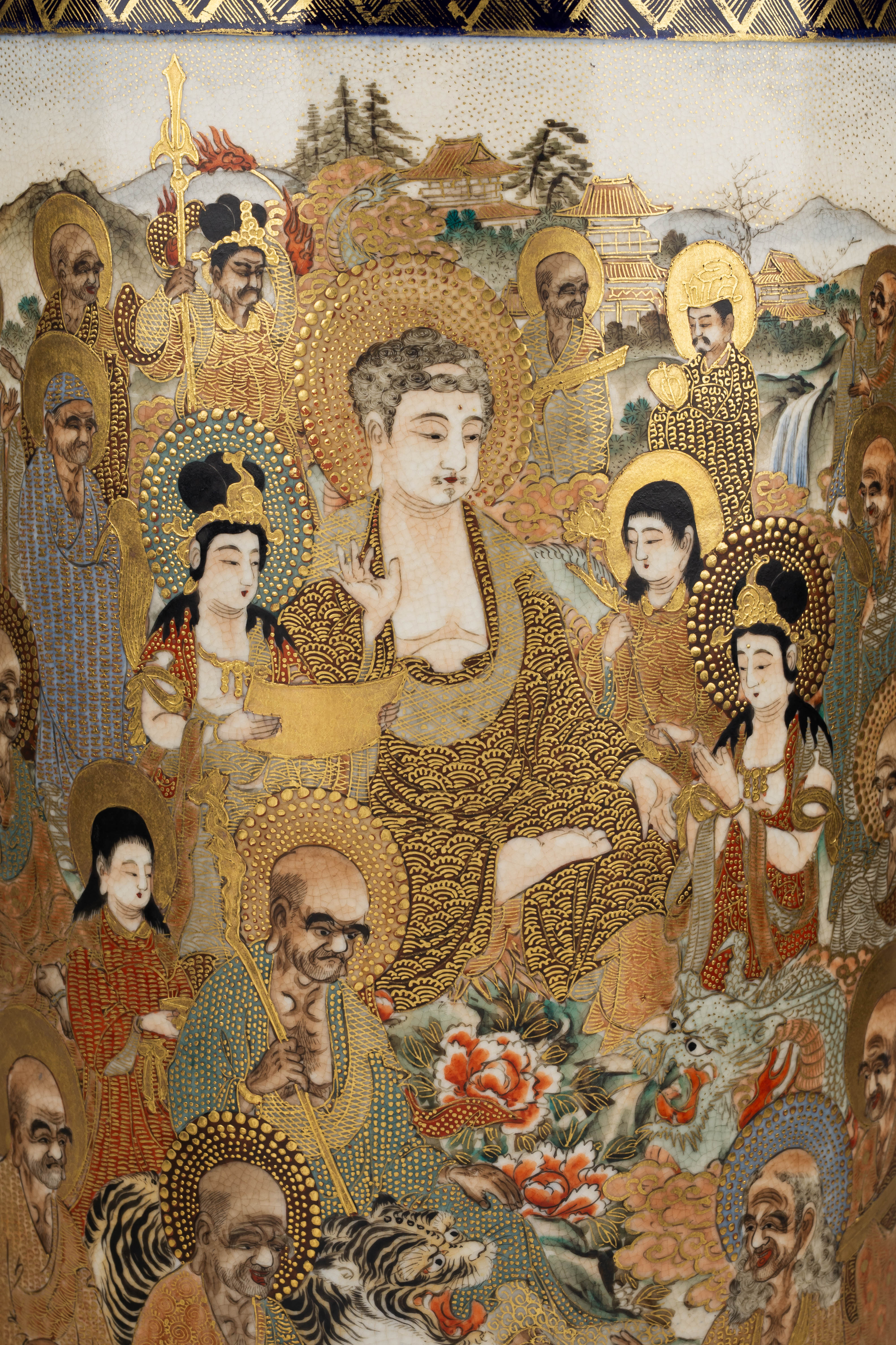 (Сацума) Ваза с изображением Будды. Япония, Сацума, период Мэйдзи, конец XIX века. (1868–1912).