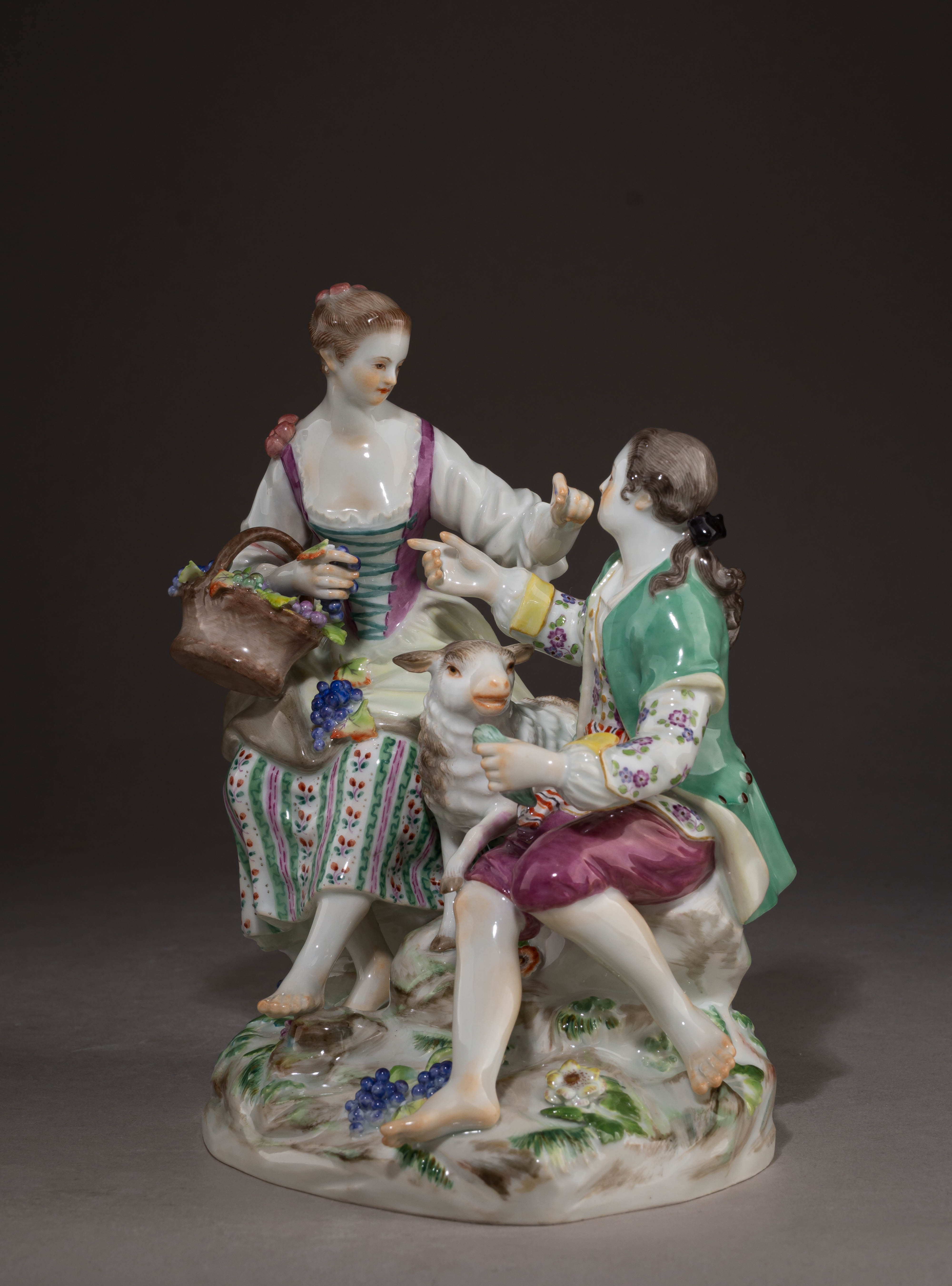 (Мейсен. В. Асье) Скульптура «Пастораль. Пастухи». Германия, Мейсенская фарфоровая мануфактура, автор модели Мишель-Виктор Асье (1769), 1860-1924.