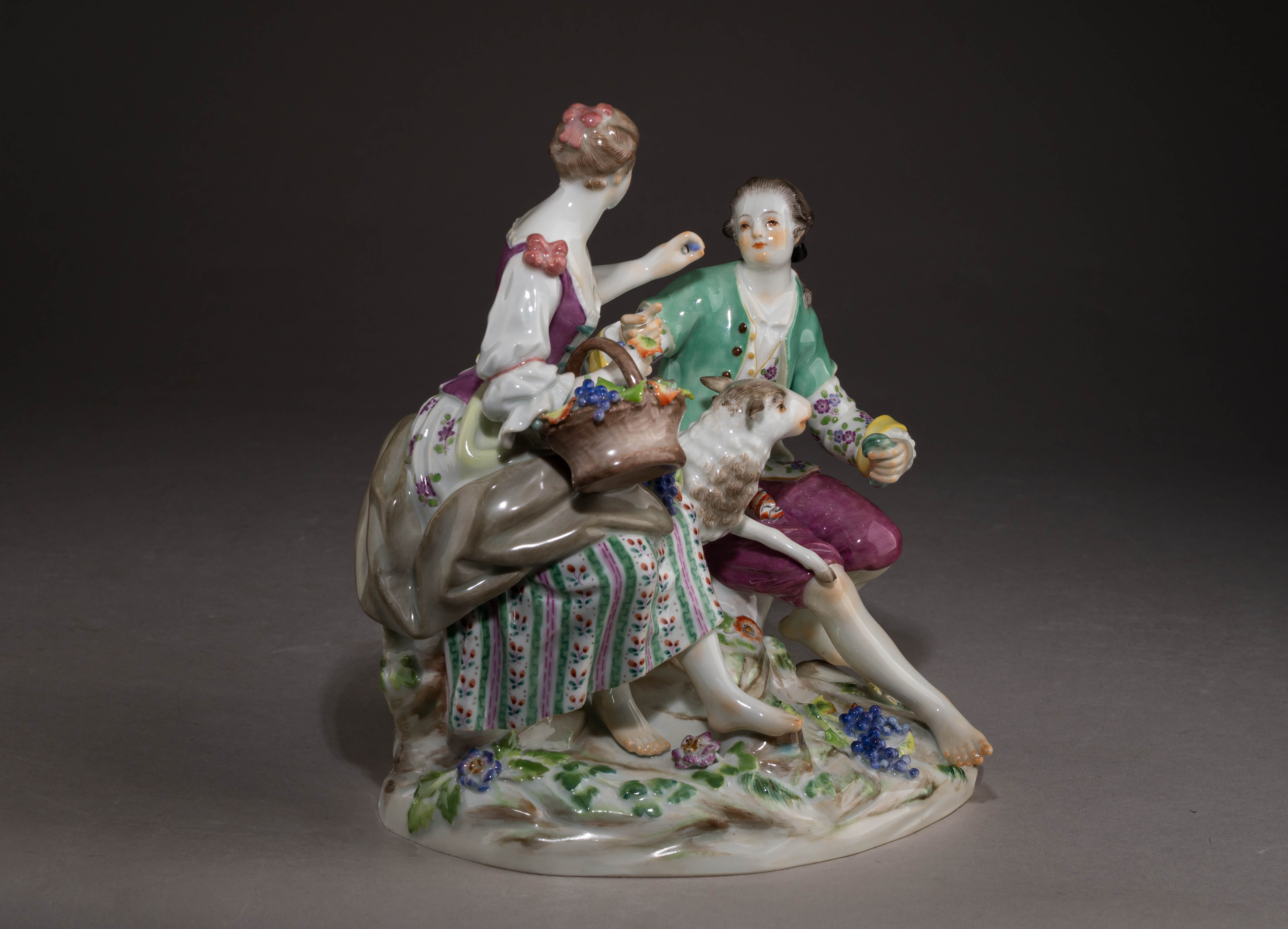 (Мейсен. В. Асье) Скульптура «Пастораль. Пастухи». Германия, Мейсенская фарфоровая мануфактура, автор модели Мишель-Виктор Асье (1769), 1860-1924.