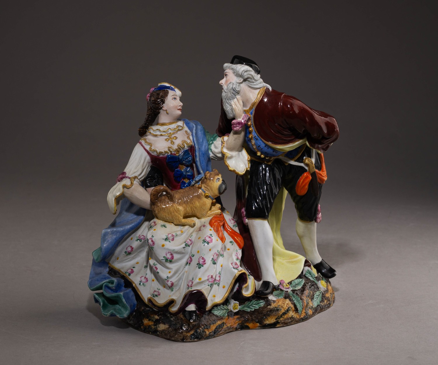 (С экспертизой) Скульптура «Коломбина и Панталоне». Россия, Завод А.Г. Попова, середина XIX века.  По модели скульптора И.И. Кендлера (1741)