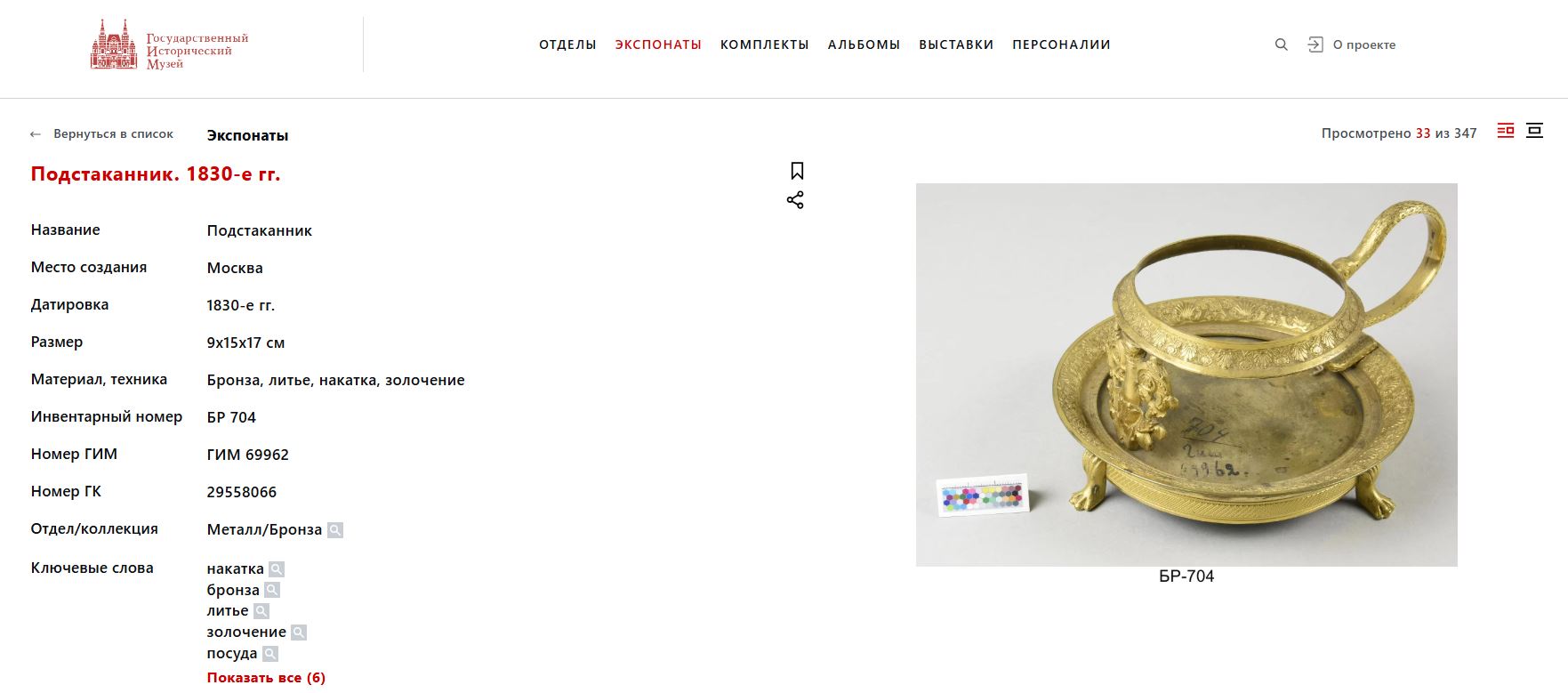 (Ампир) Подстаканник с ручкой «дельфином». 
Россия, 1820-30-е годы.