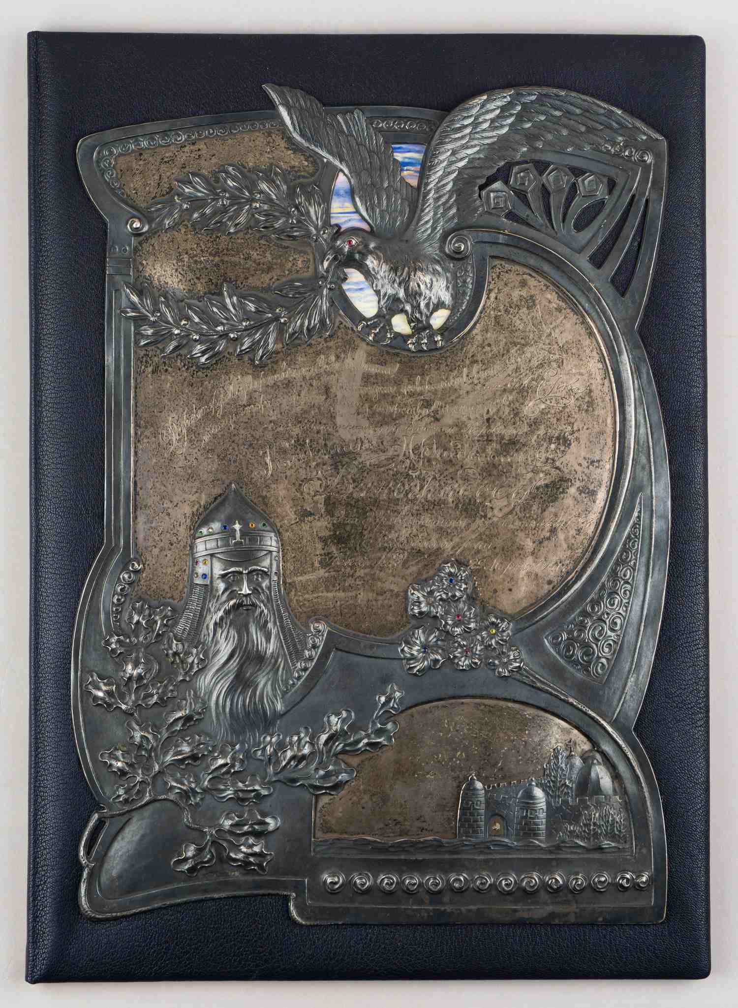 Фаберже. С экспертизой.  Бювар «Богатырь»  в неорусском стиле.
Москва, фирма К. Фаберже, 1908–1917 гг.