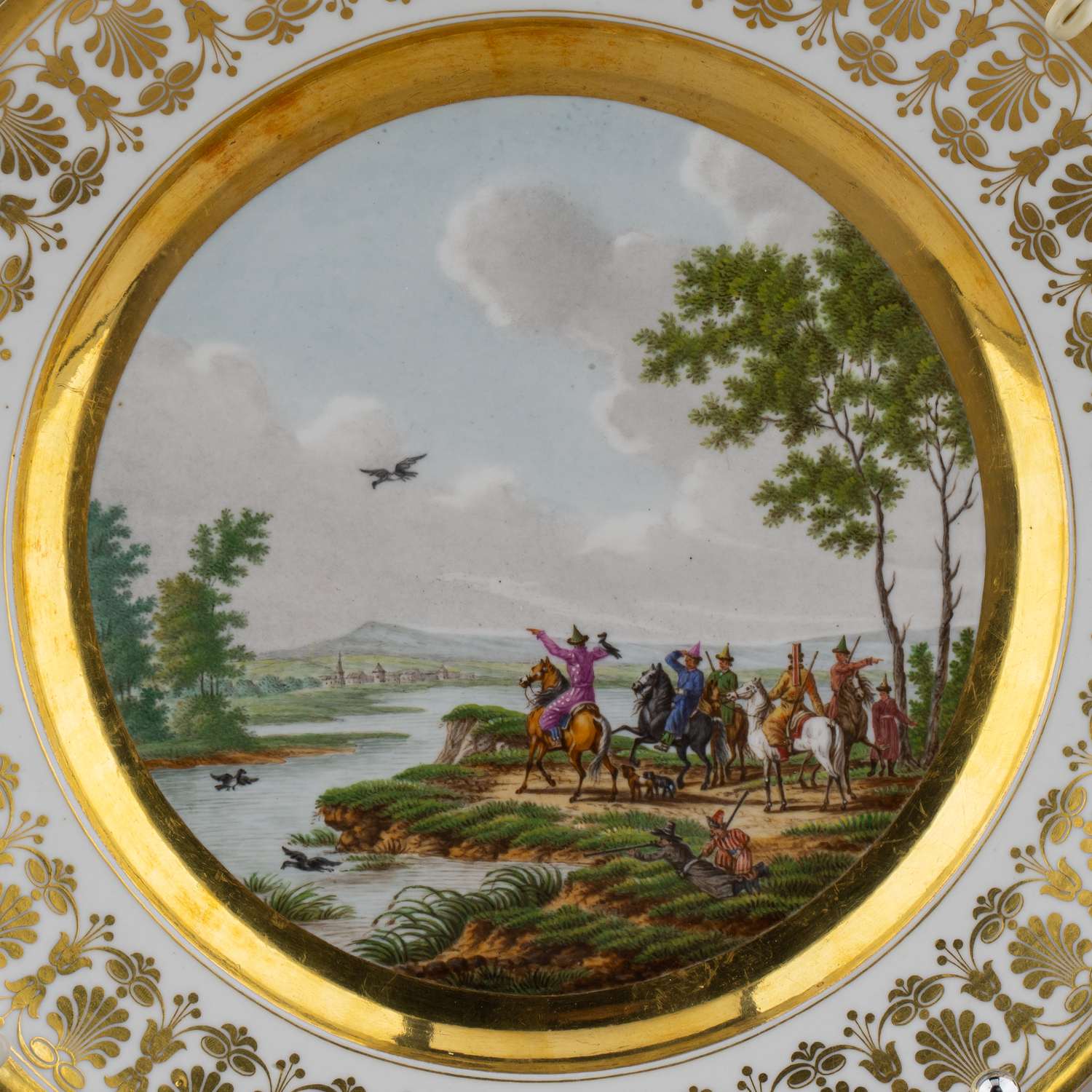(ИФЗ. Свебах. Две экспертизы) Тарелка «Киргизская беркутовская охота».
Императорский фарфоровый завод, художник – Ж.-Ф. Ж. Свебах, по гравюре Корнеева Е.М., 1820-е годы.