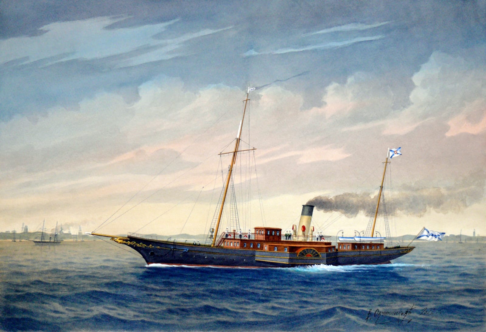 Тарелка из сервиза яхты морского министра «Нева». Россия, Дмитровская фабрика Товарищества М.С. Кузнецова. 1890-1910-е годы.