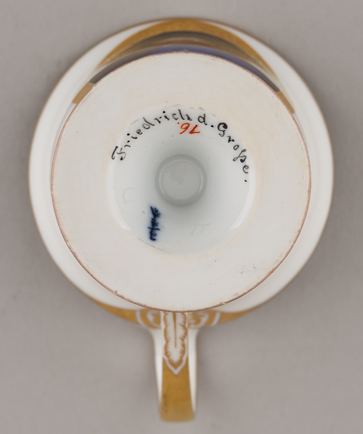 (KPM) Кофейная пара с портретом Фридриха Великого. Германия, Берлин, Королевская фарфоровая мануфактура. Конец XIX века.