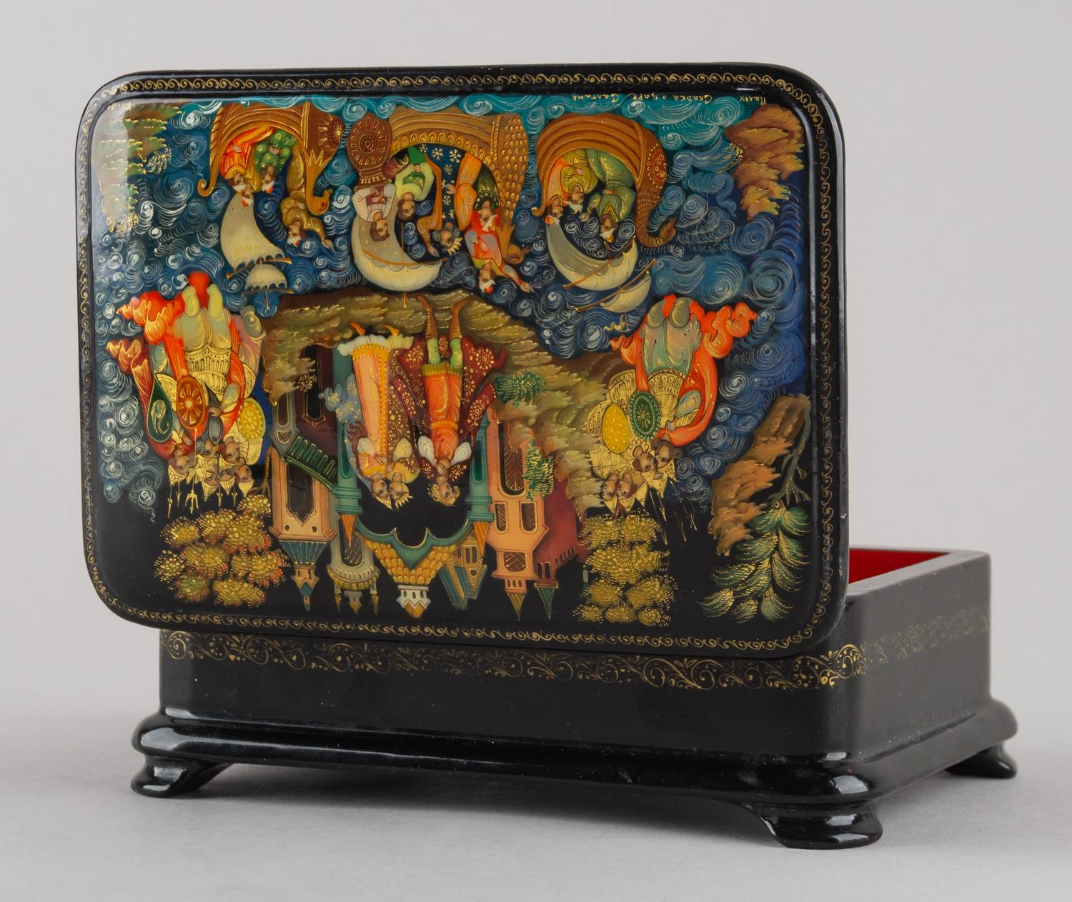 Собрание лаковой миниатюры. Восемь шкатулок и портсигар. СССР, Палех, Мстера, Холуй, Федоскино,1980-е-1990-е.