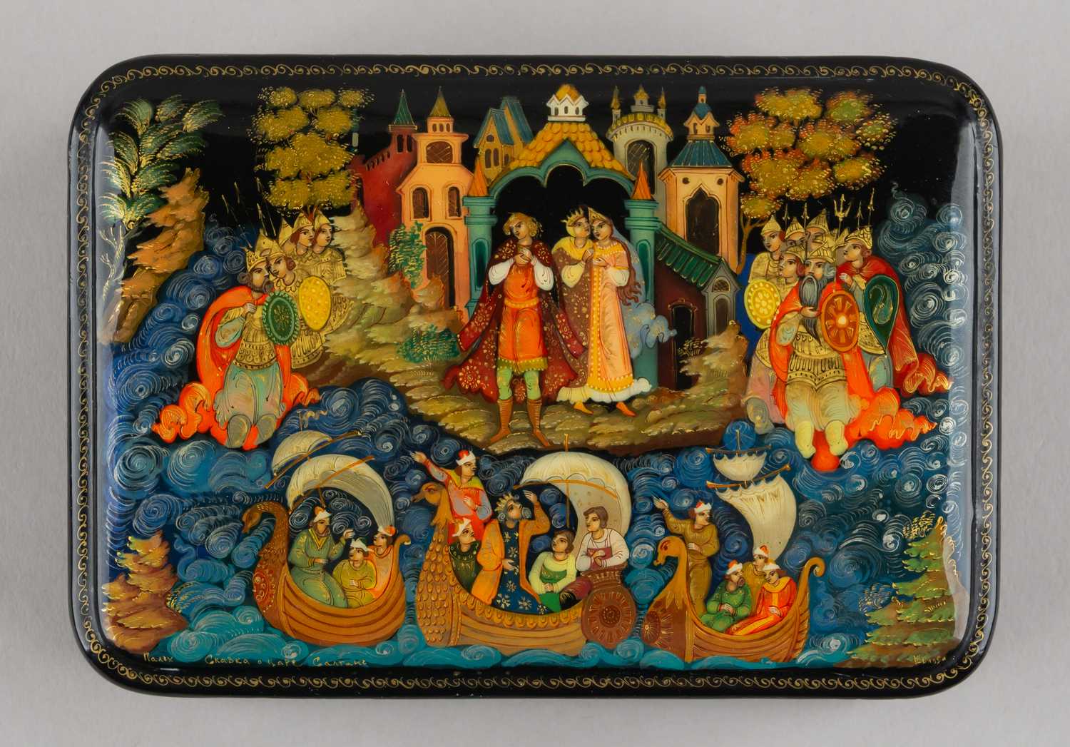 Собрание лаковой миниатюры. Восемь шкатулок и портсигар. СССР, Палех, Мстера, Холуй, Федоскино,1980-е-1990-е.