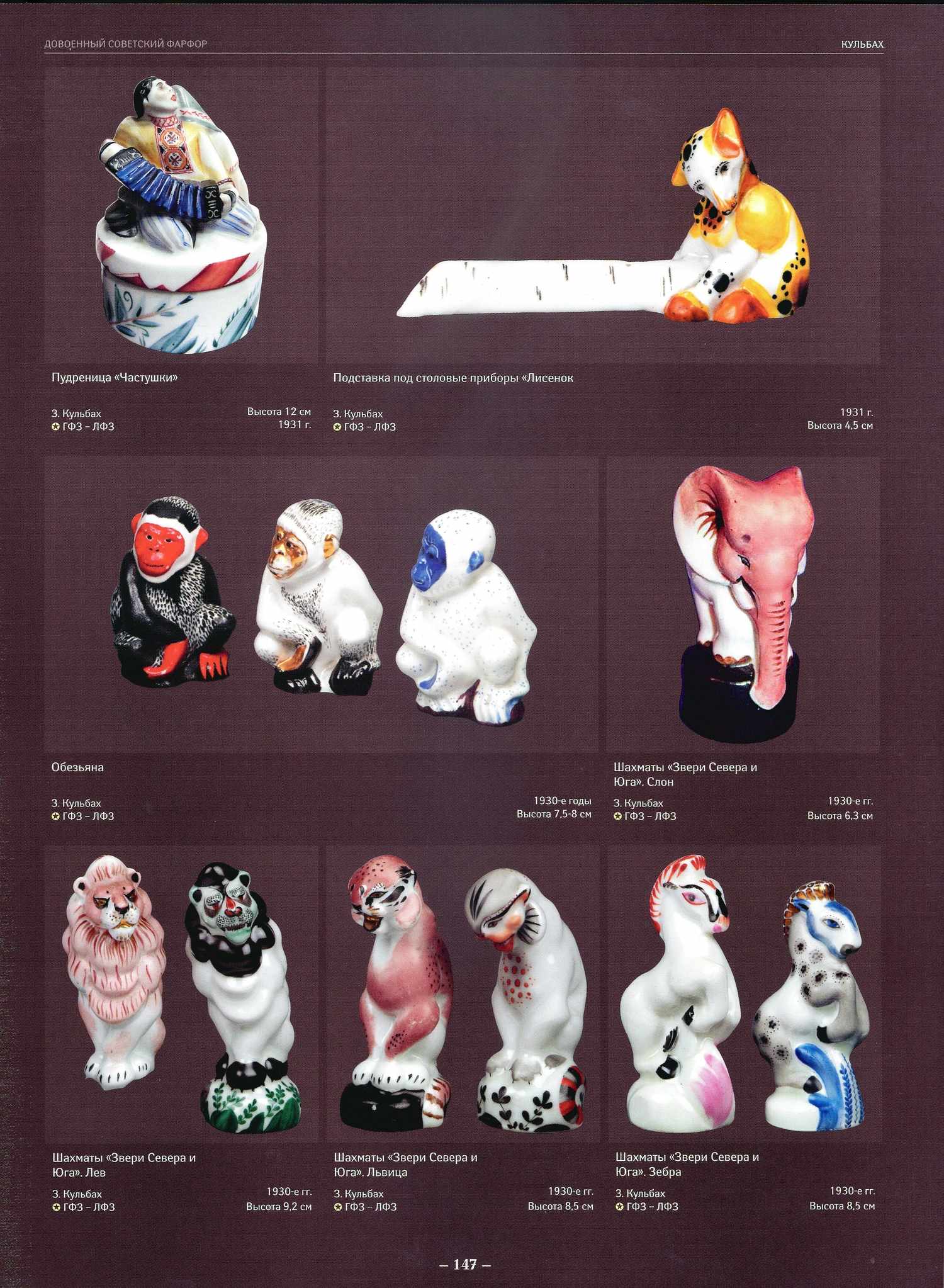 (Кульбах)  «Обезьяна» (белая пешка из набора шахмат «Звери севера и юга»). СССР, Ленинградский фарфоровый завод, автор модели - З.О. Кульбах, 1937-1938 годы.