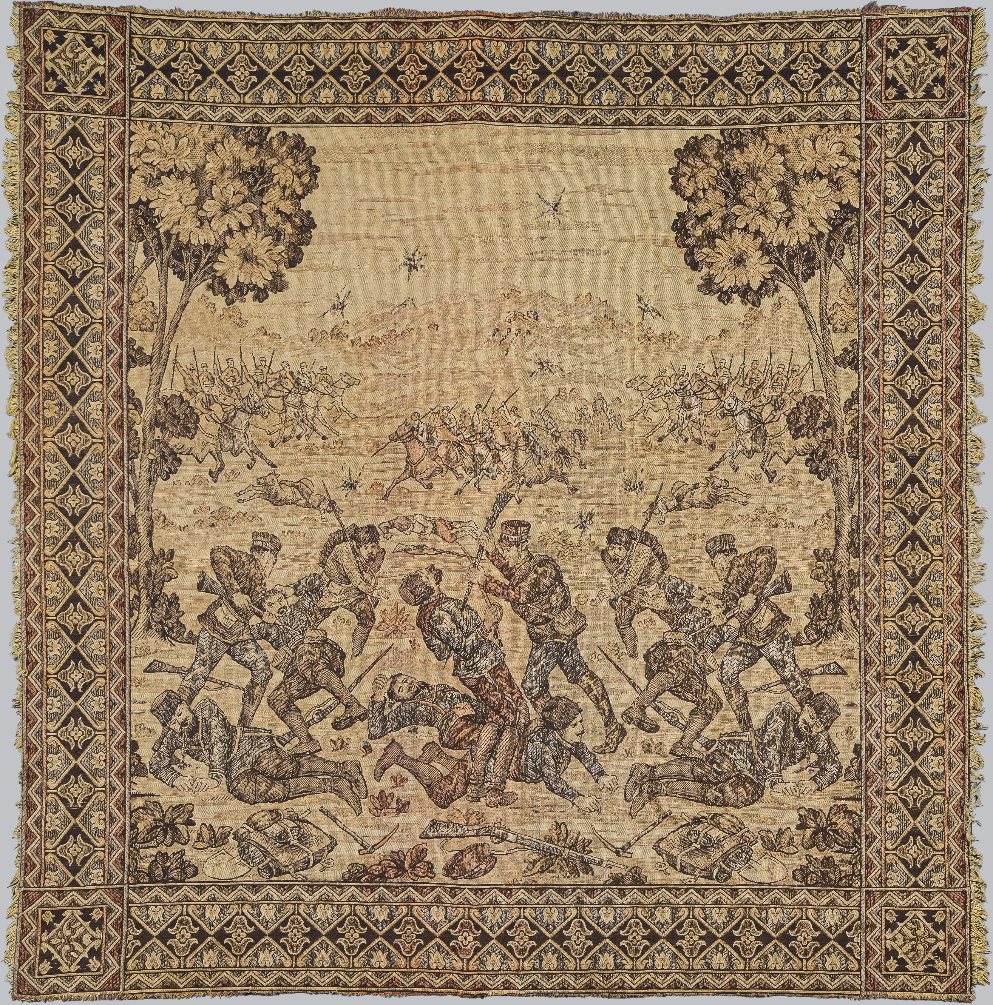 (Русско-турецкая война) Гобелен с изображением боя при Гаджи-Гасан-Лар 1828 года. Россия, конец ХIХ–начало XX века.