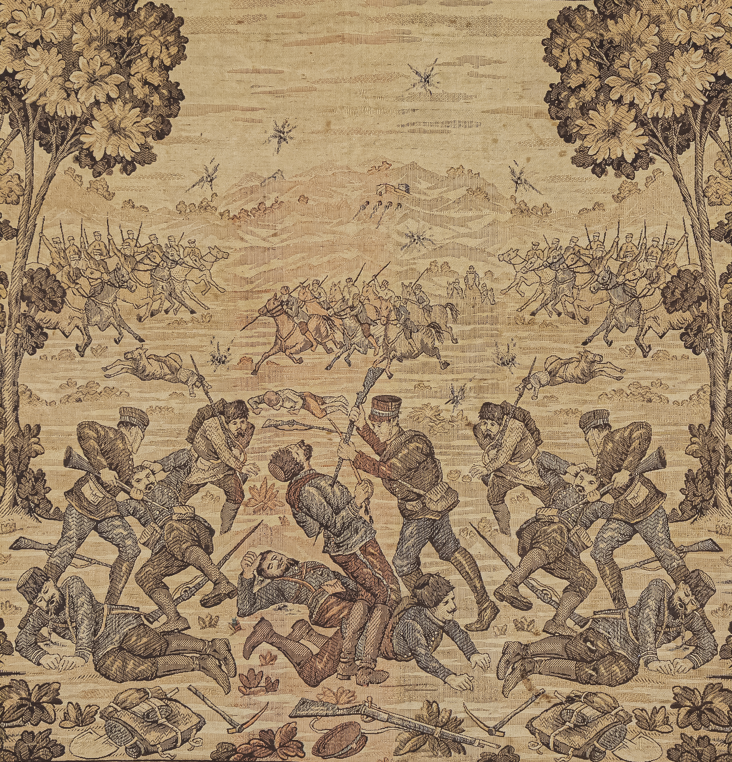 (Русско-турецкая война) Гобелен с изображением боя при Гаджи-Гасан-Лар 1828 года. Россия, конец ХIХ–начало XX века.