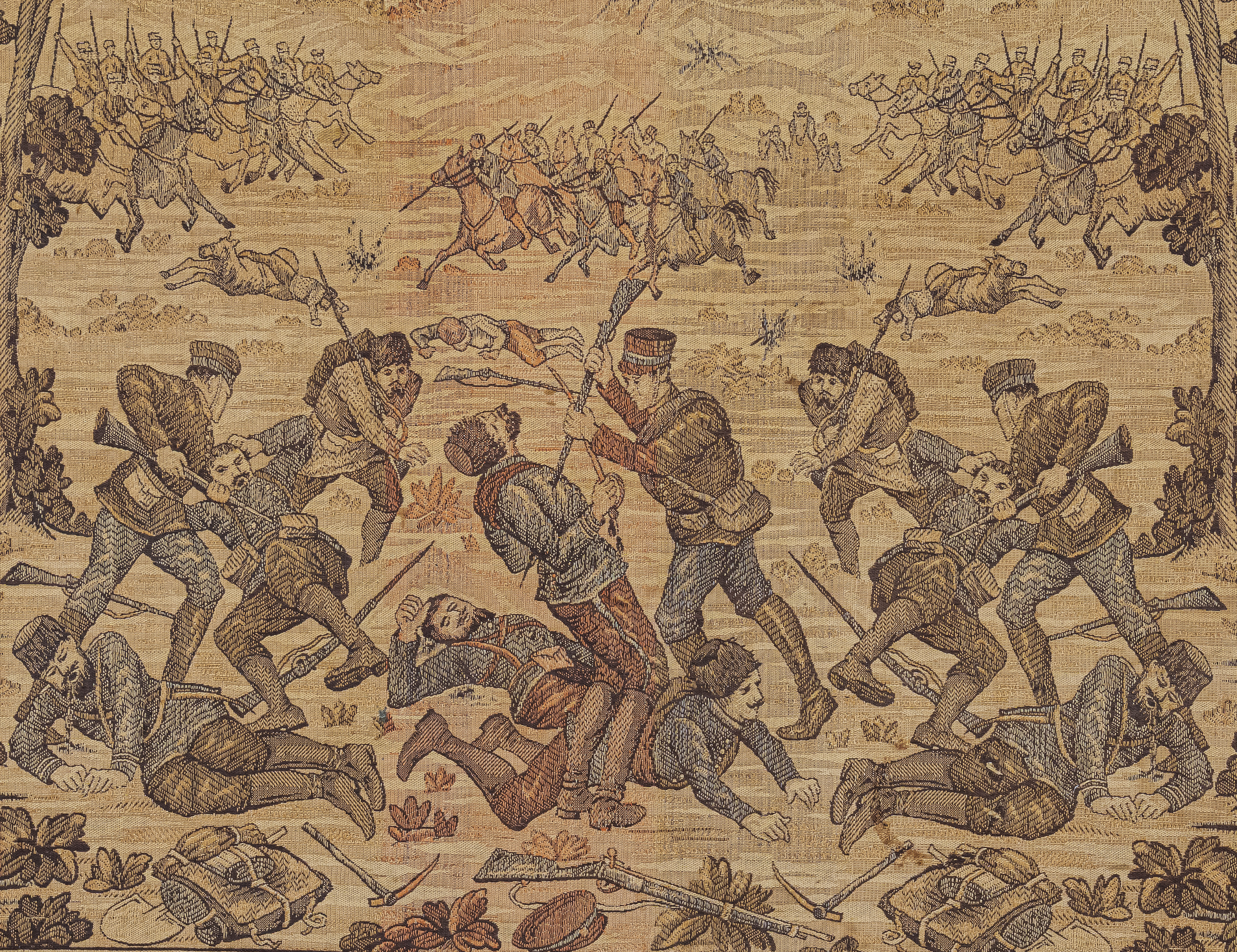 (Русско-японская война) Гобелен с батальной сценой русско-японской войны. Россия, 1900-е годы.