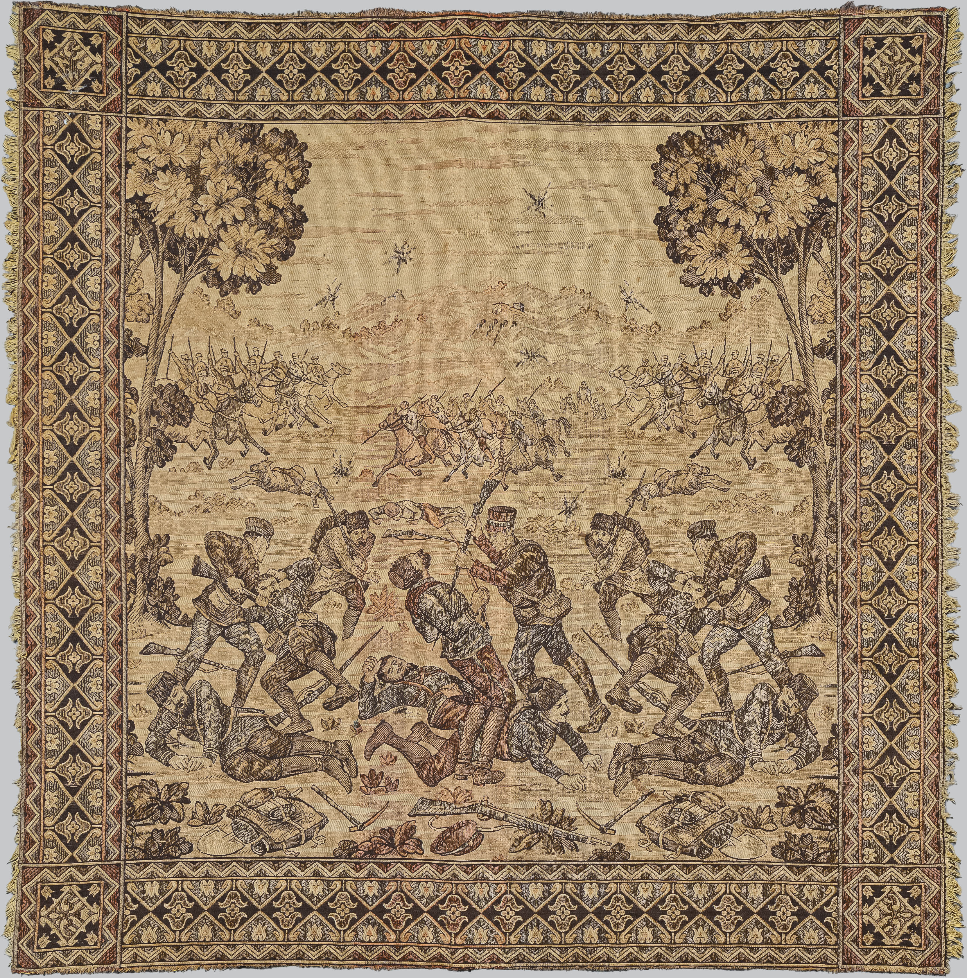 (Русско-японская война) Гобелен с батальной сценой русско-японской войны. Россия, 1900-е годы.