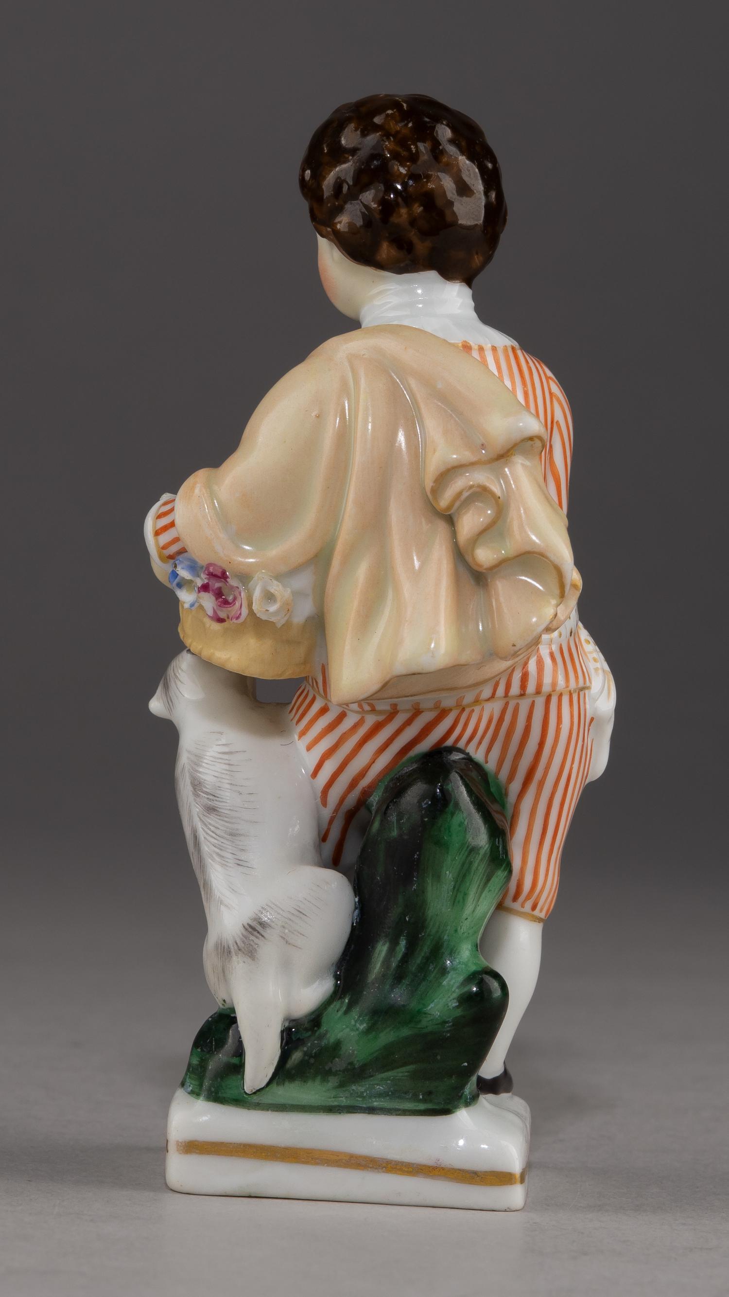 (Гарднер) Статуэтка «Мальчик с собакой». 
Россия, фабрика Ф.Я. Гарднера, 1830–1840-е годы.