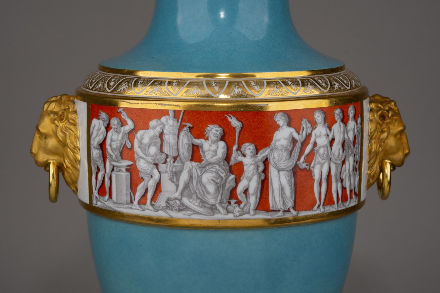 (ИФЗ. Две экспертизы) Ваза с фризом в античном вкусе.
Россия, Санкт-Петербург, Императорский фарфоровый завод, по модели А.К. Шписа. 1870-е годы.