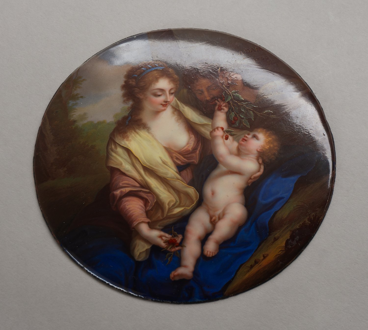 (Главный живописец и рисовальщик ИФЗ) Святое семейство. Эмалевый пласт. Художник Анри Альберт Адам (Адан Андрей Александрович), 1800.