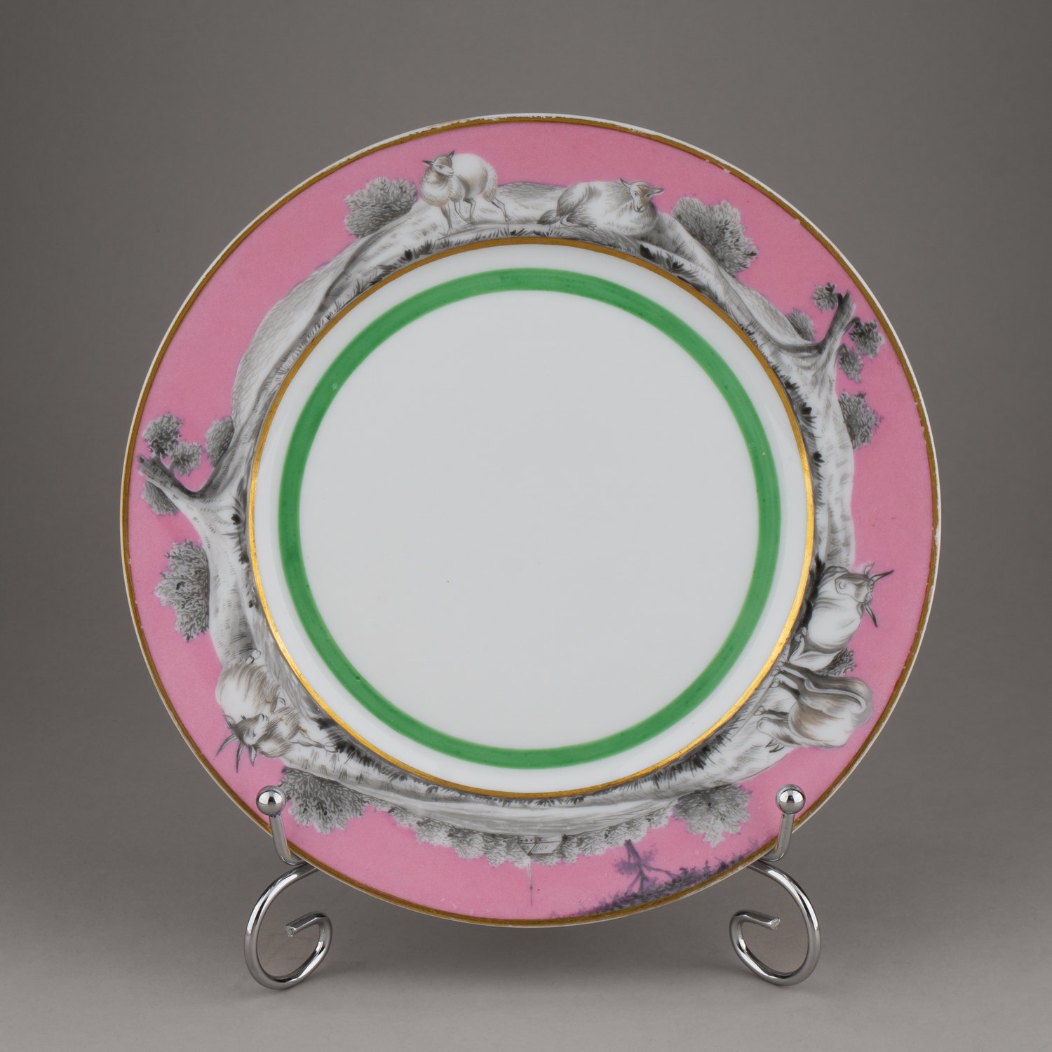 (Сударчиков) Тарелка с пасторальным сюжетом. 
РСФСР, Государственный фарфоровый завод, белье – Императорский фарфоровый завод, роспись Г.М. Сударчикова, 1919.