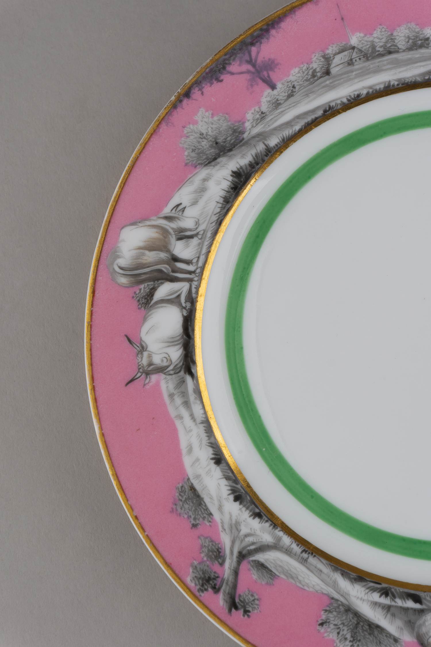 (Сударчиков) Тарелка с пасторальным сюжетом. 
РСФСР, Государственный фарфоровый завод, белье – Императорский фарфоровый завод, роспись Г.М. Сударчикова, 1919.