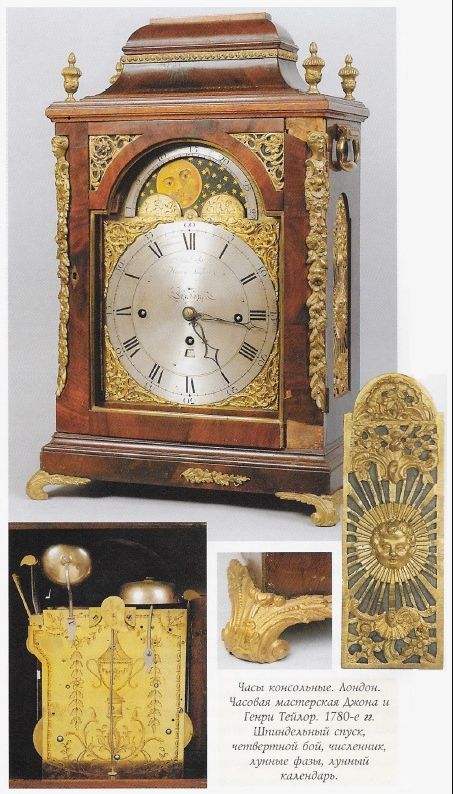 (Лондон. Середина XVIII века)  Часы консольные  с календарём. Англия, Лондон,  часовая мастерская Генри Тейлор. Середина XVIII века.