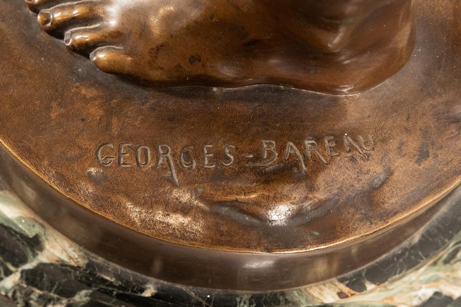 (1.5 метра. Музейная ценность. С экспертизой) Парные скульптурные светильники-торшеры в виде женской и мужской фигур.
Франция, Париж, скульптор Жорж Баро, отливка фабрики Фердинанда Барбедьена, около 1890.