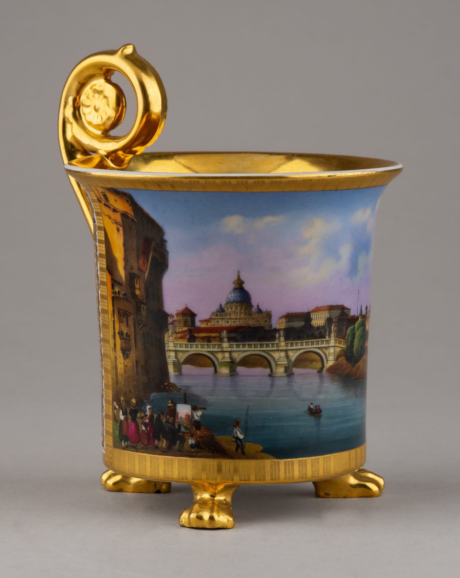 (Фюрстенберг) Чашка с живописным  изображением Замка Святого Ангела в Риме. Германия, фарфоровая мануфактура Фюрстенберга, около 1820.