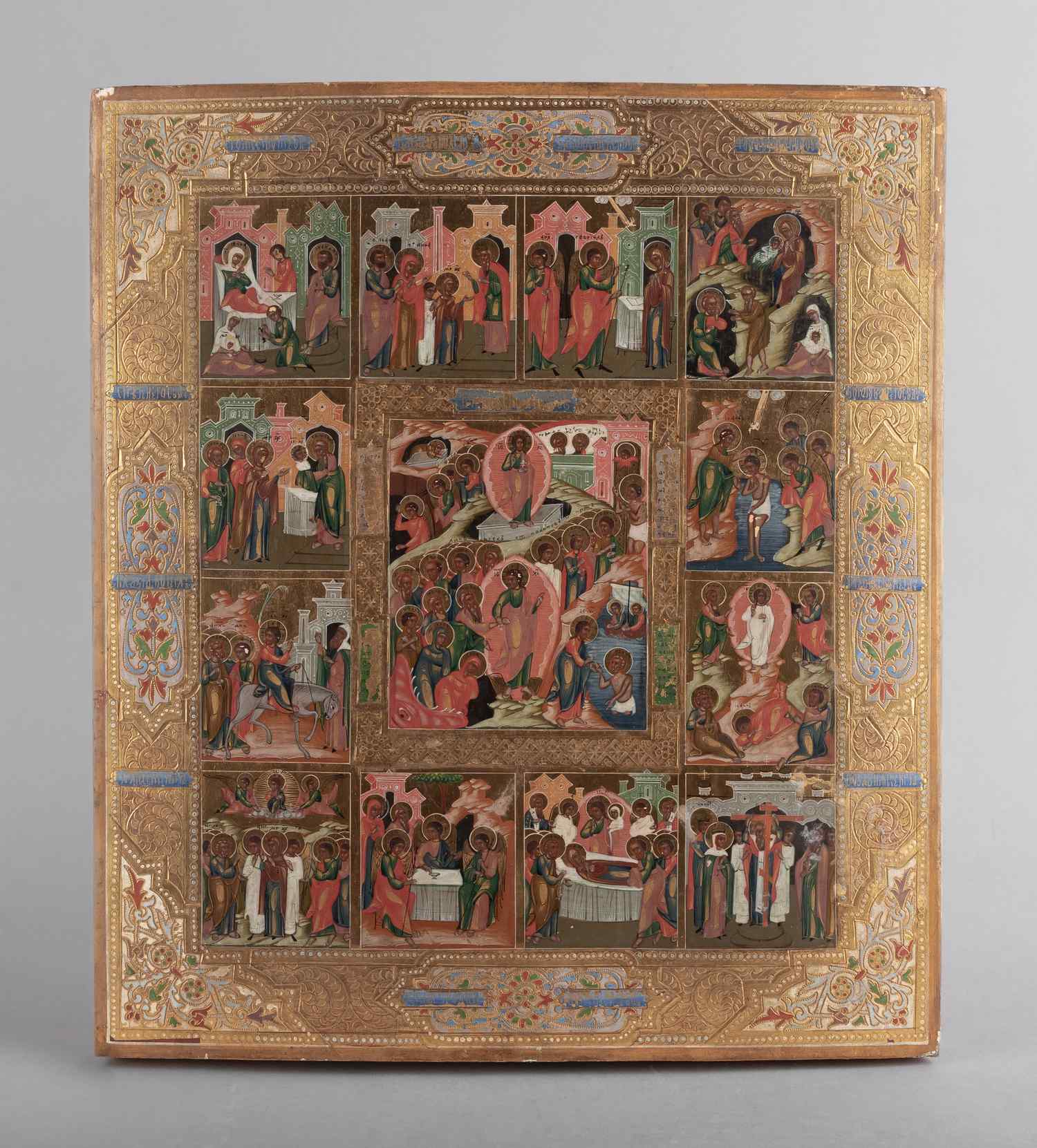 Икона «Воскресение Христово с двунадесятыми праздниками». Россия, XIX век.