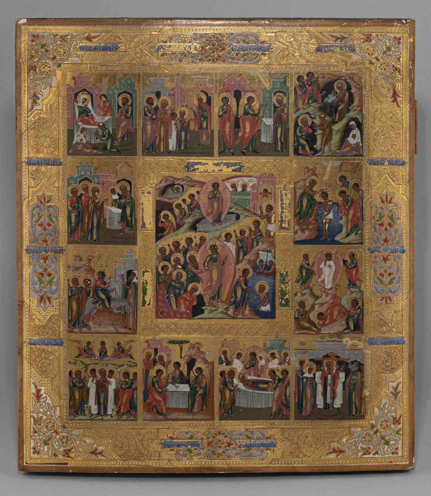 Икона «Воскресение Христово с двунадесятыми праздниками». 
Россия, XIX век.