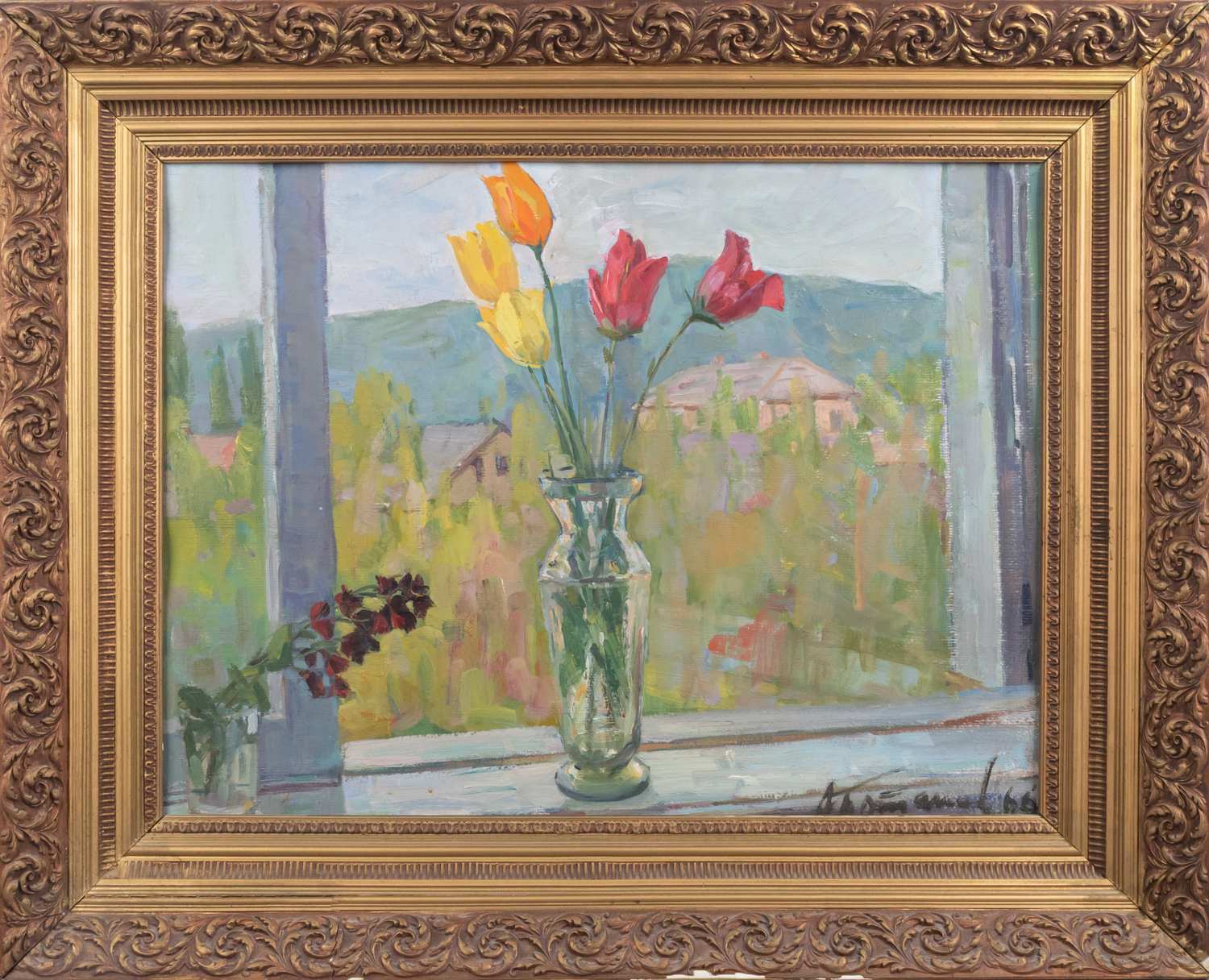 Потапов. Натюрморт с видом на горы. 1966.