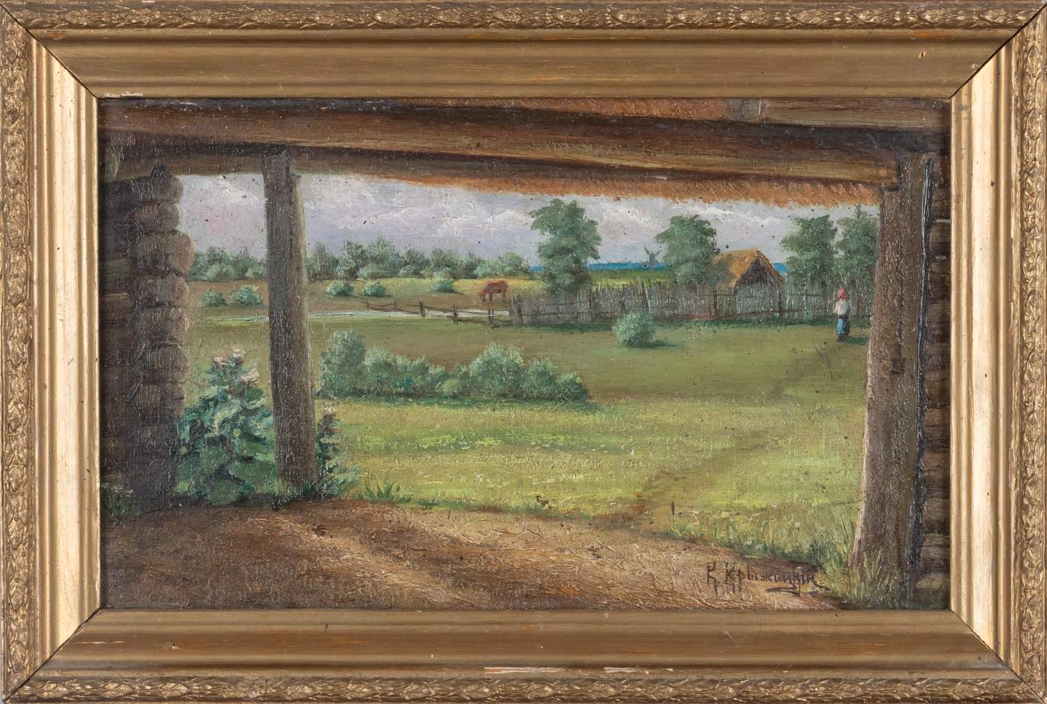 Константин Крыжицкий по подписи. Деревенский пейзаж. Конец XIX века.