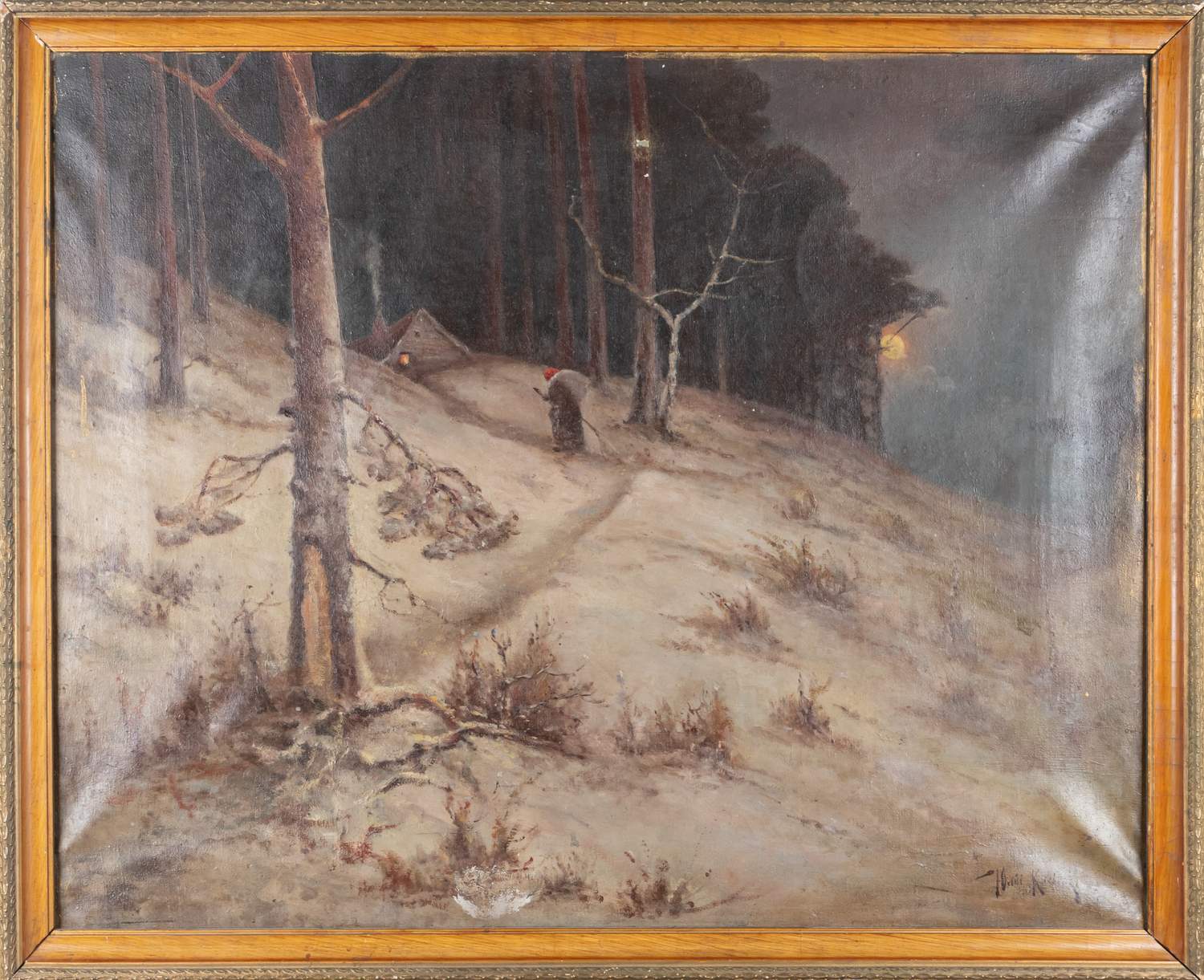 Юлий Юльевич Клевер (по подписи). Поздний зимний вечер в лесу. Начало XX века
