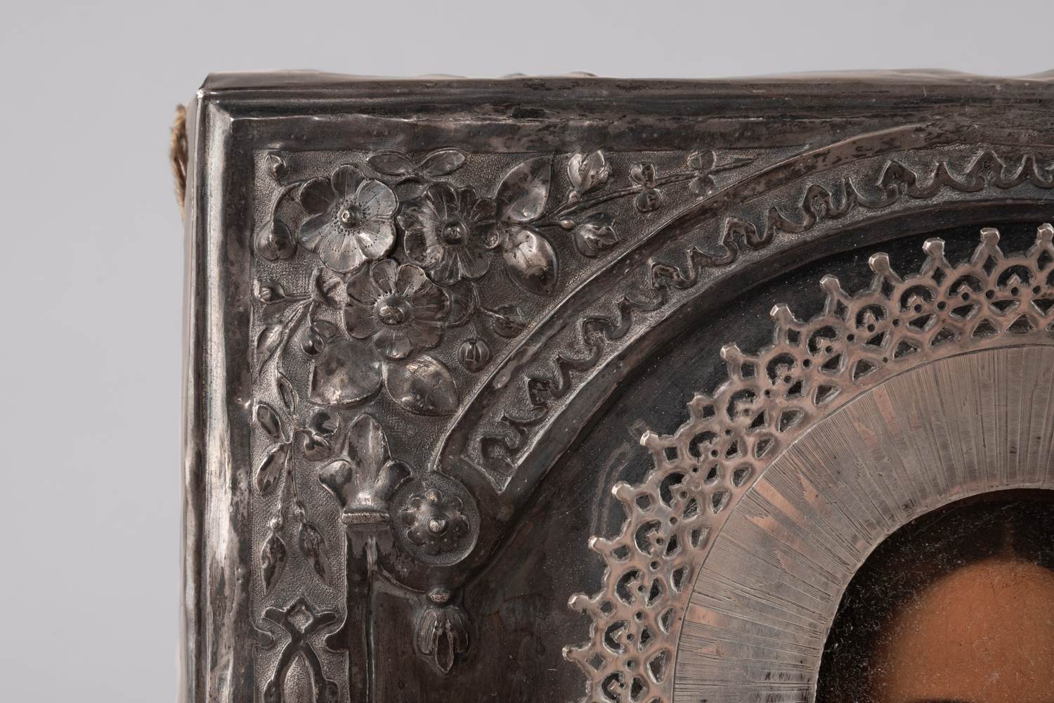 Икона «Господь Вседержитель» в серебряном окладе. 
Россия, Москва, мастер-монограммист «НС», 1879.