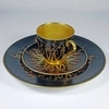(Royal Worcester) Кофейная пара и десертная тарелка с росписью в виде золотых веточек с красными ягодами.<br>Англия, Royal Worcester, 1916 (чашка и блюдце), 1917 (десертная тарелка).
